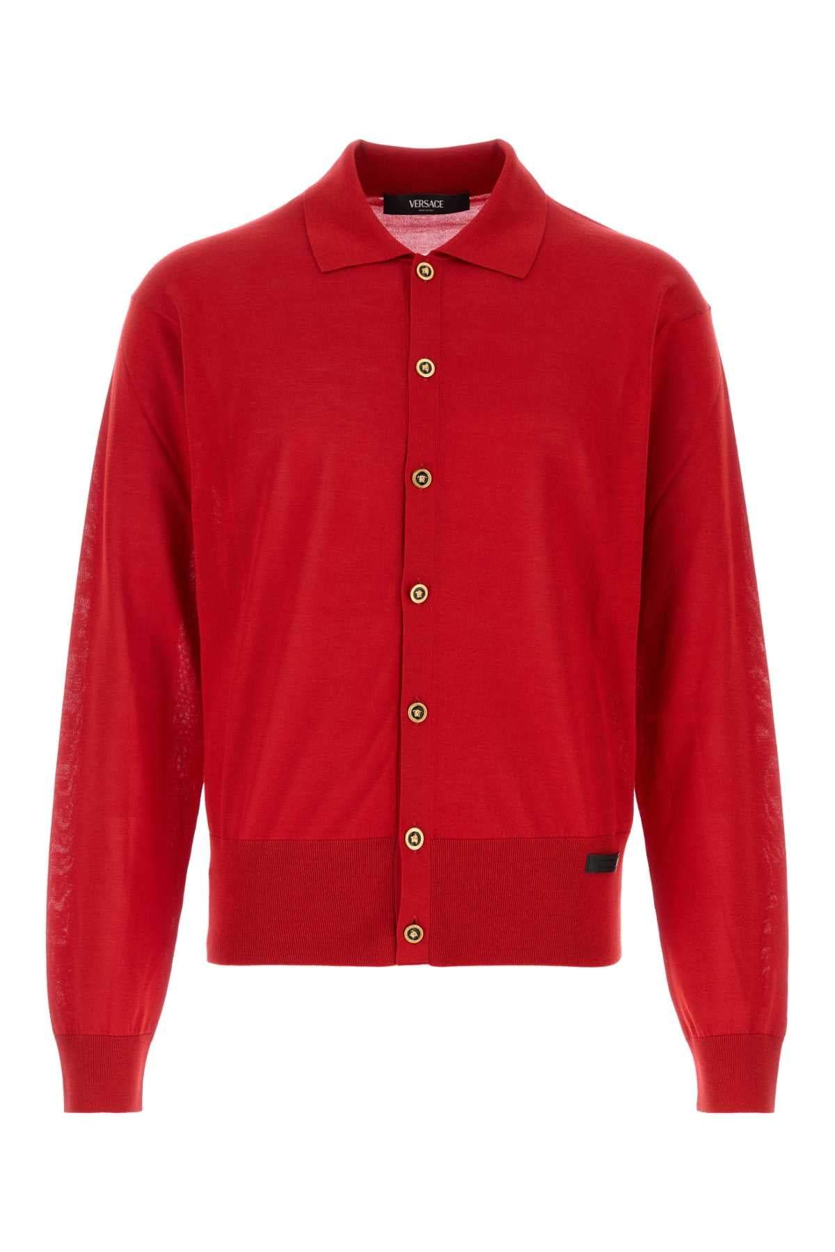Versace Men Red Silk Blend Cardigan VERSACE