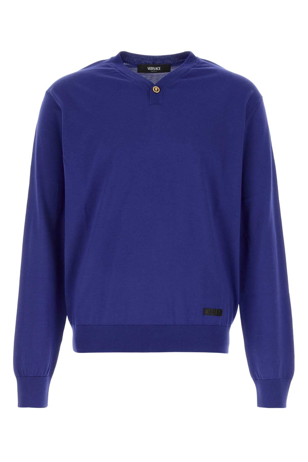 Versace Men Blue Silk Blend Sweater VERSACE