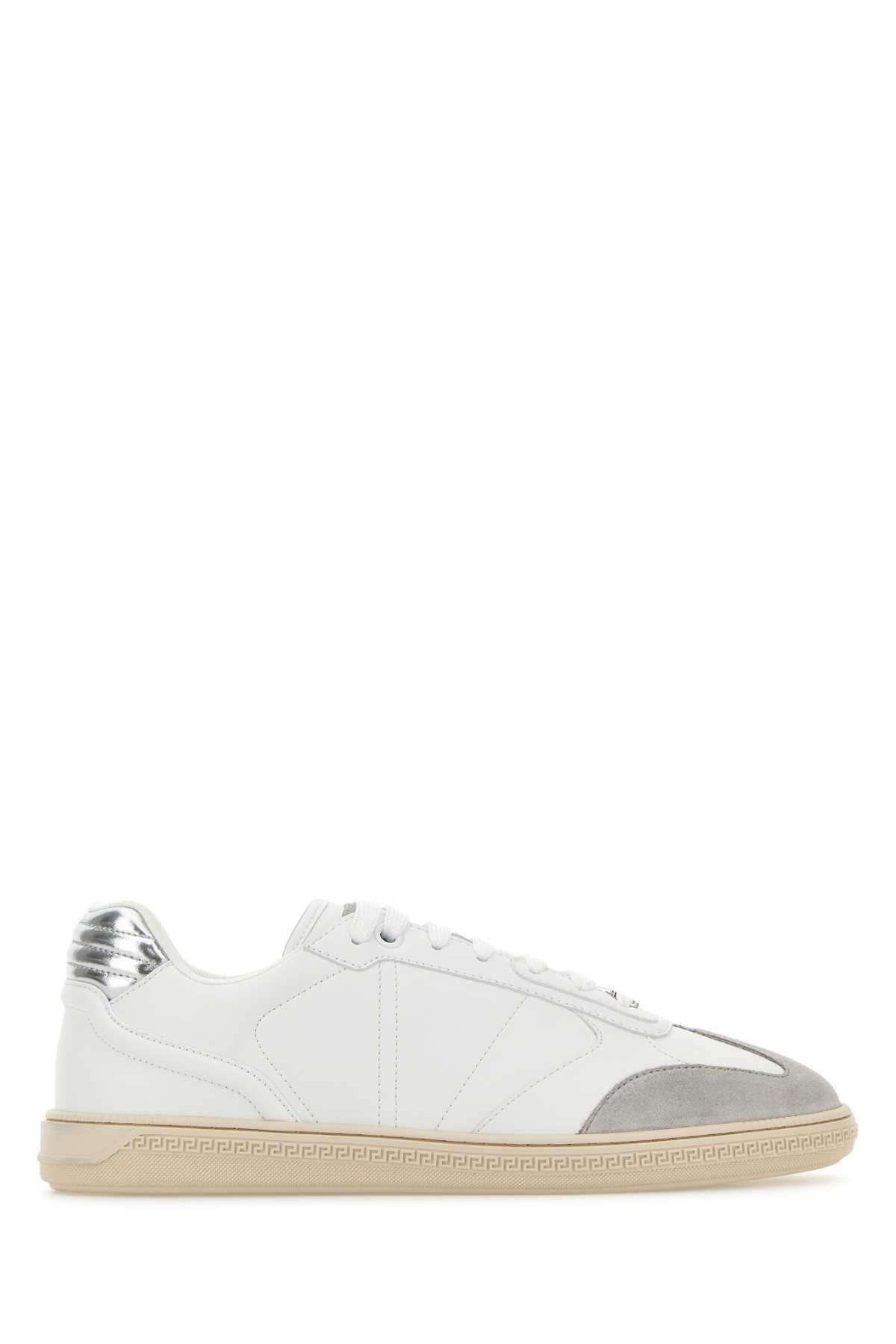 Versace Men White Leather Greca Court Sneakers VERSACE