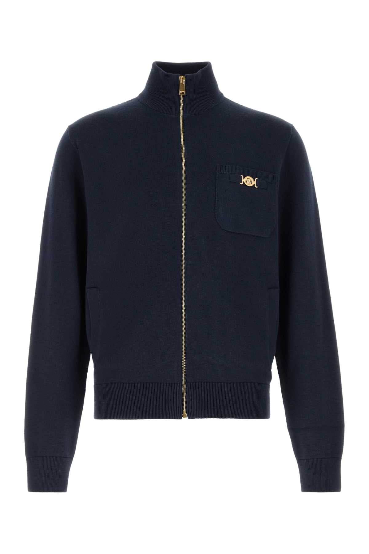 Versace Men Dark Blue Cotton Blend Cardigan VERSACE