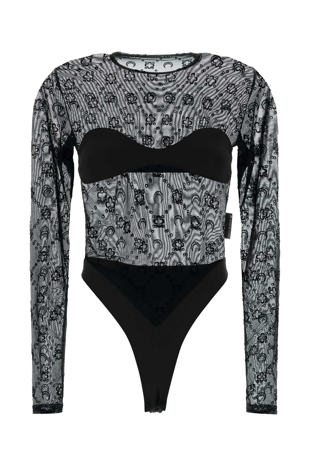 Marine Serre Women Black Stretch Tulle Bodysuit MARINE SERRE