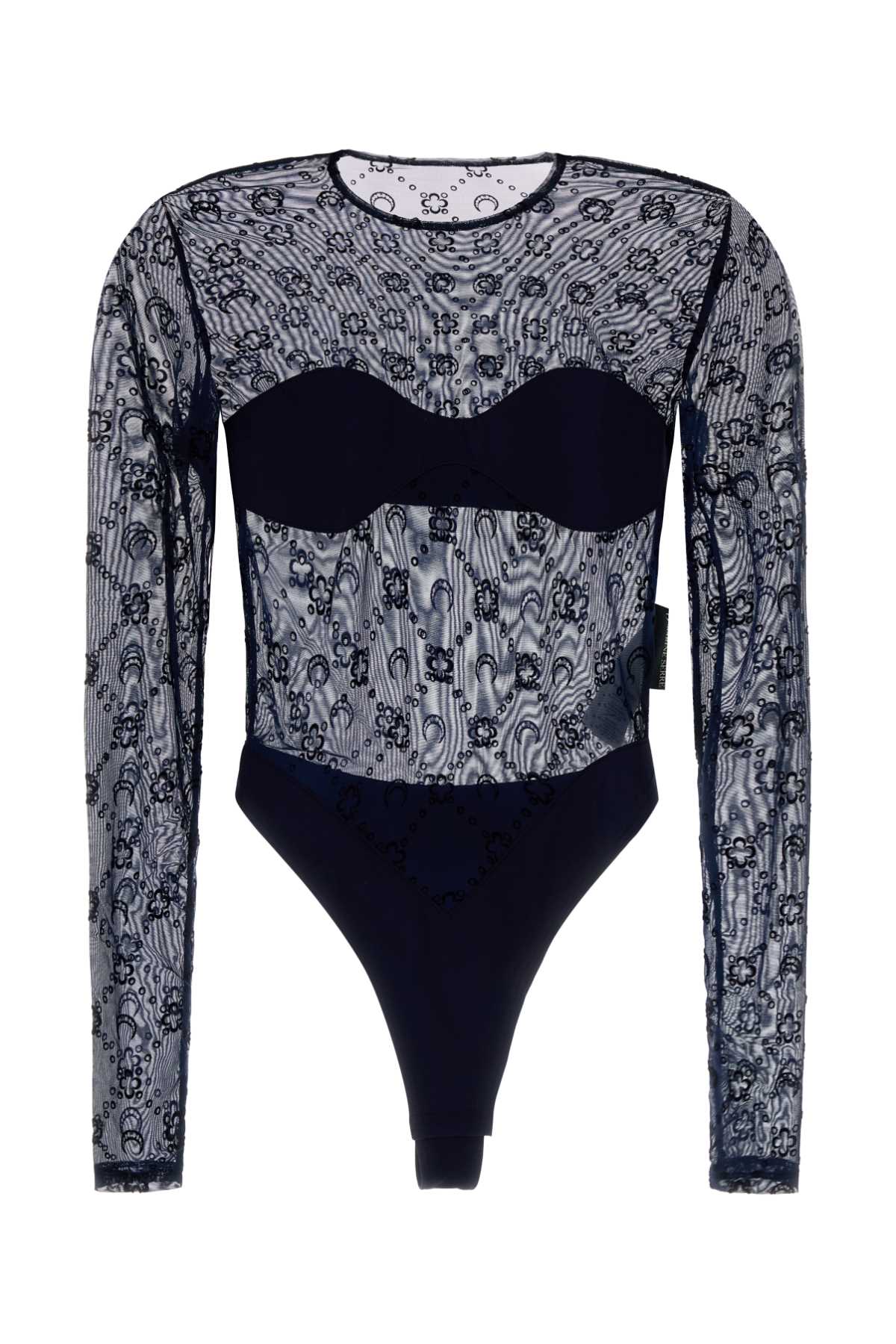 Marine Serre Women Navy Blue Stretch Tulle Bodysuit MARINE SERRE