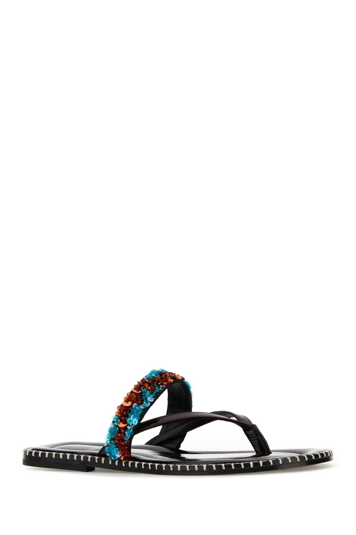 Dries Van Noten Women Chocolate Leather Thong Slippers DRIES VAN NOTEN