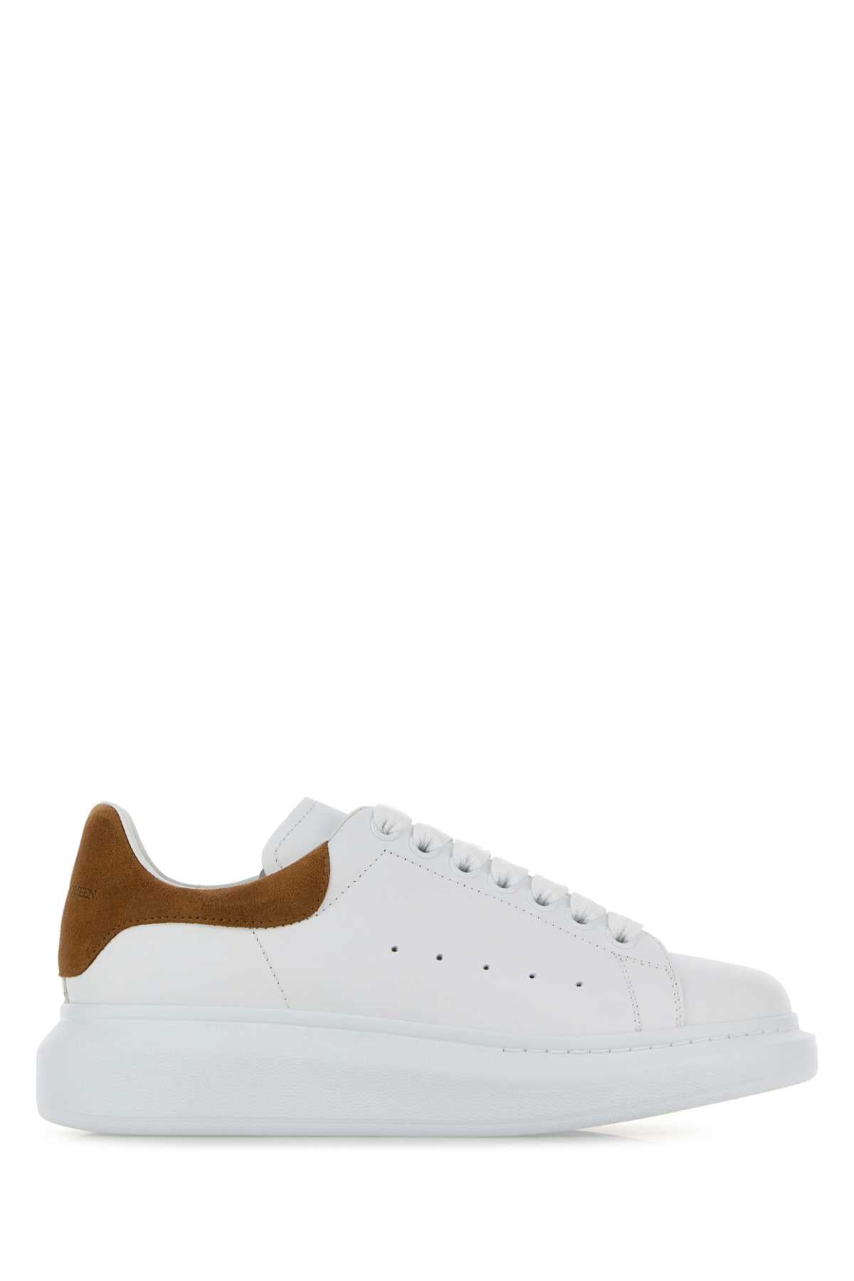 Alexander Mcqueen Women White Leather Sneakers With Camel Suede Heel ALEXANDER MCQUEEN