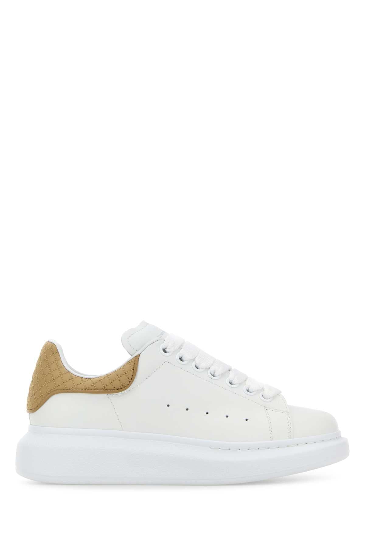 Alexander Mcqueen Women White Leather Sneakers With Beige Leather Heel ALEXANDER MCQUEEN