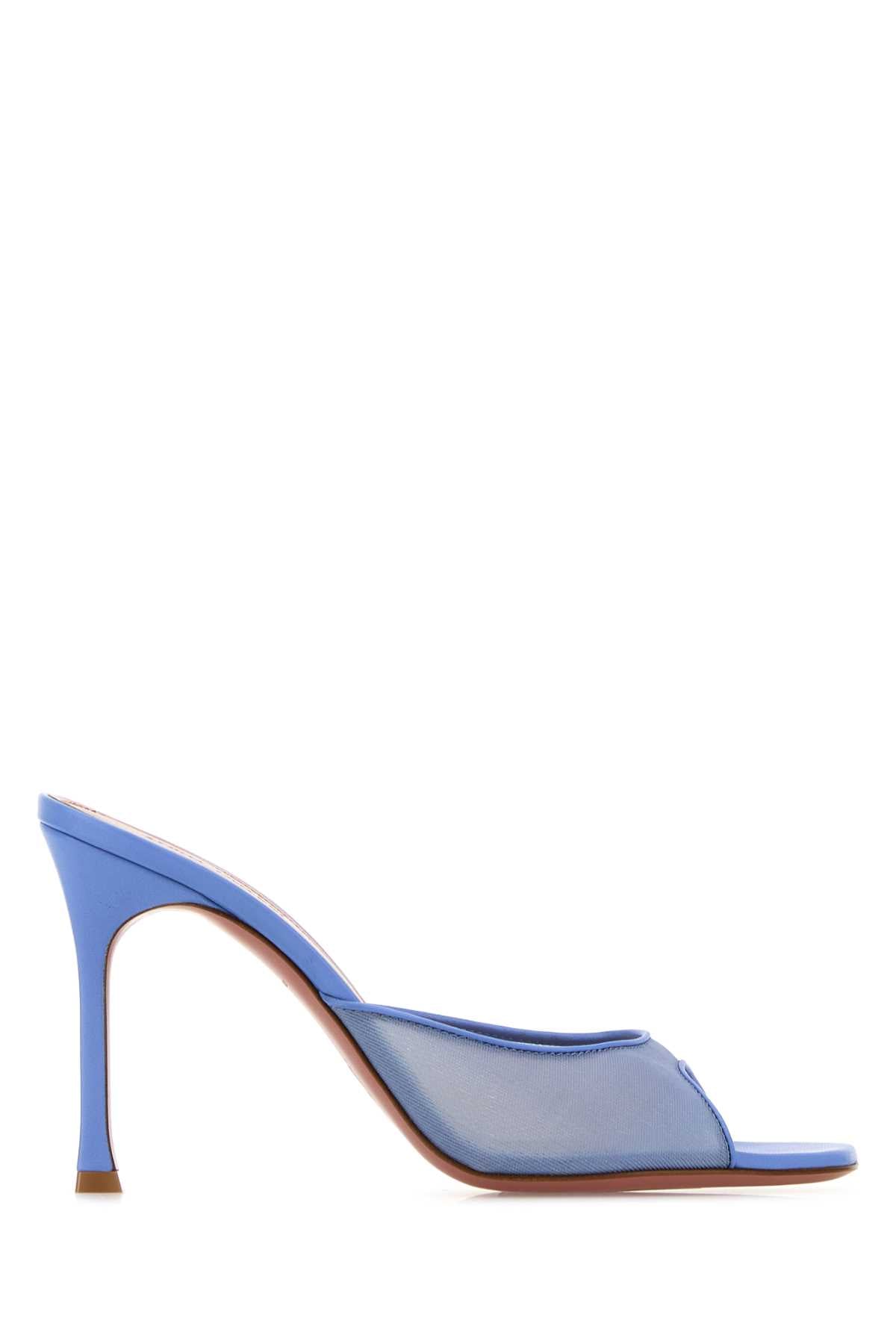Amina Muaddi Women Cerulean Blue Mesh Alexa Mules