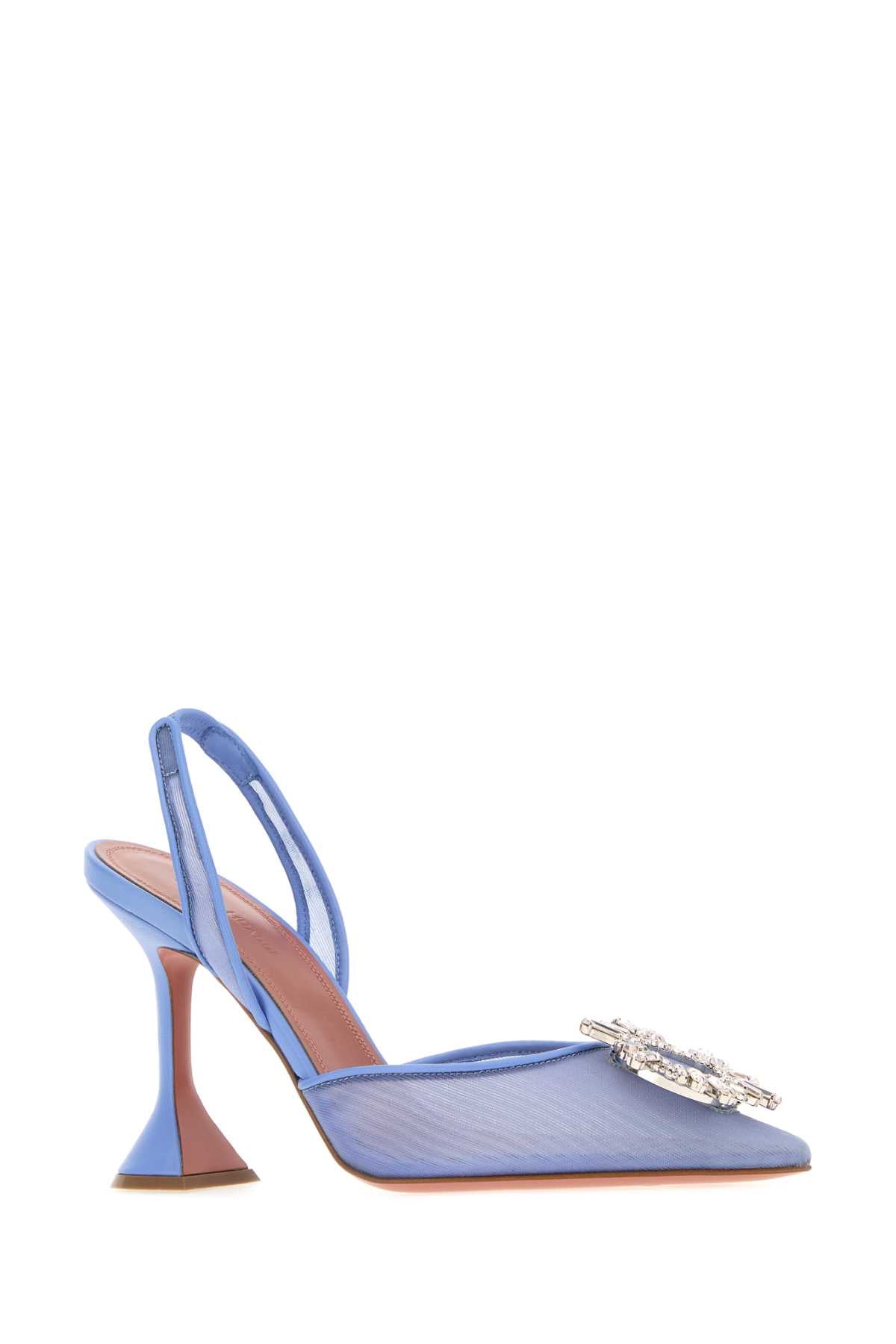 Amina Muaddi Women Cerulean Blue Mesh Begum Pumps AMINA MUADDI