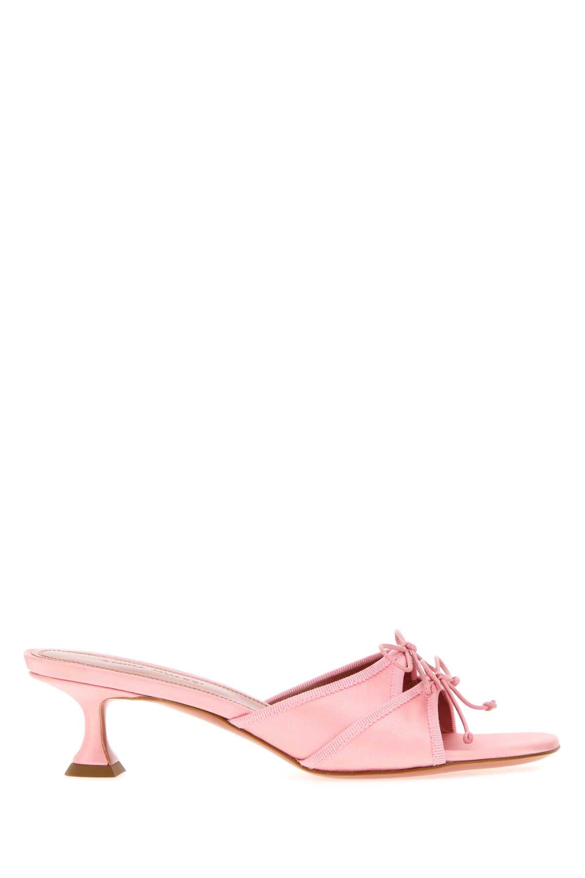 Amina Muaddi Women Pink Satin Eleonora Mules