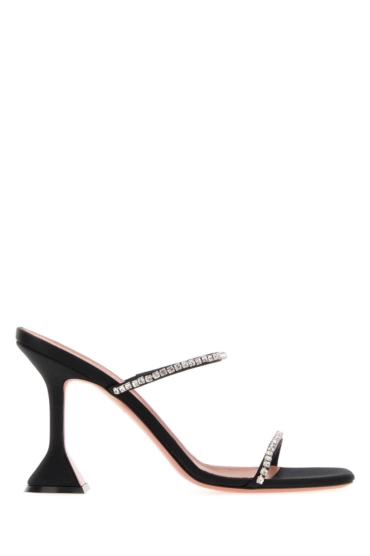 Amina Muaddi Women Black Satin Gilda Mules AMINA MUADDI