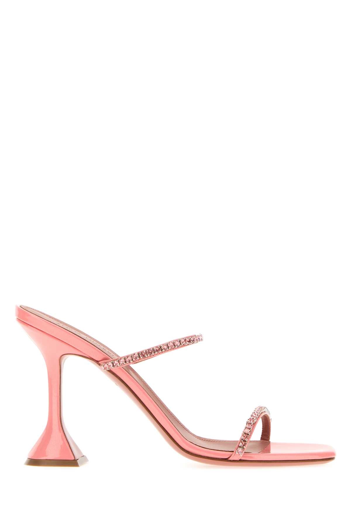 Amina Muaddi Women Pink Leather Gilda Mules AMINA MUADDI