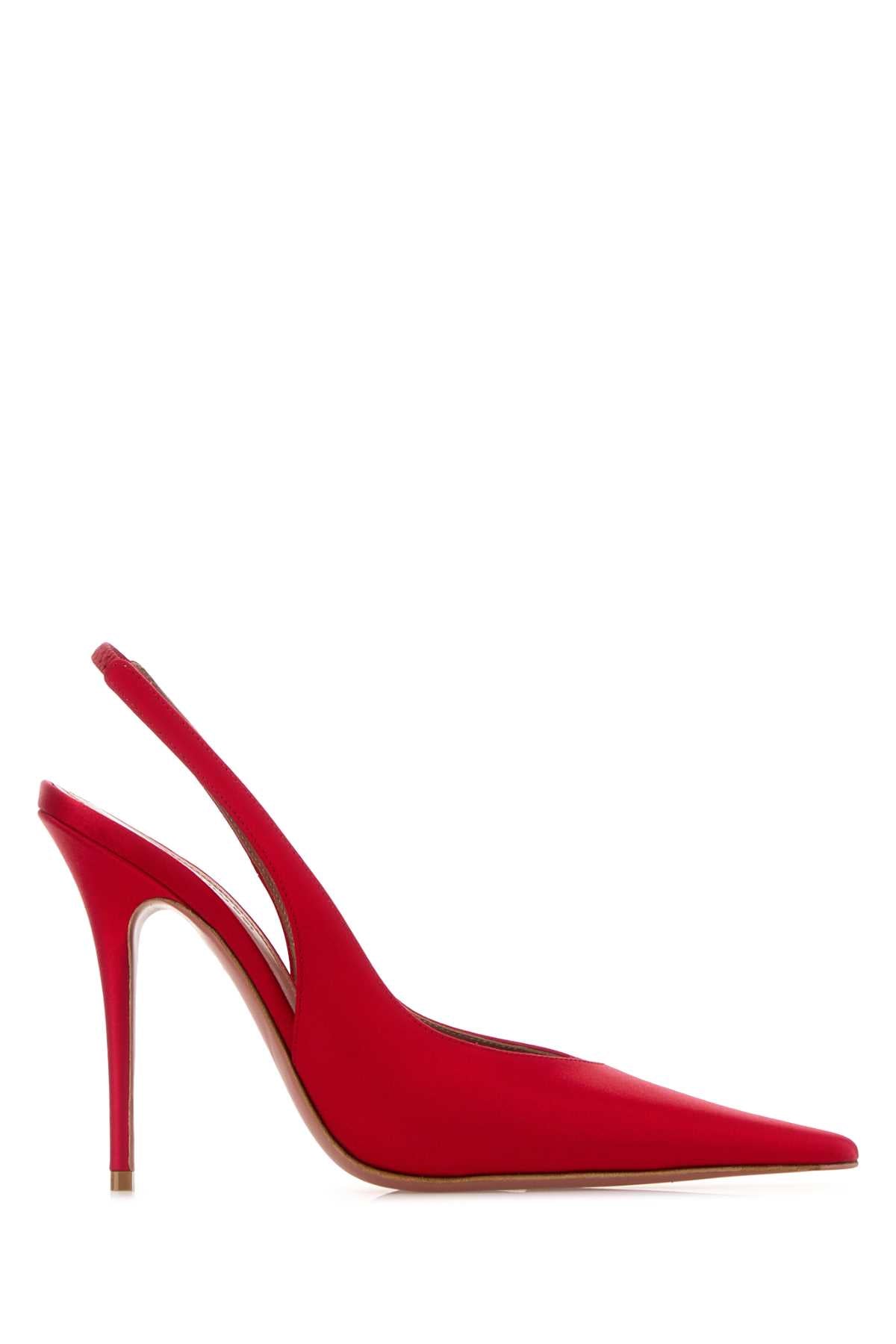 Amina Muaddi Women Red Satin Anok Pumps AMINA MUADDI
