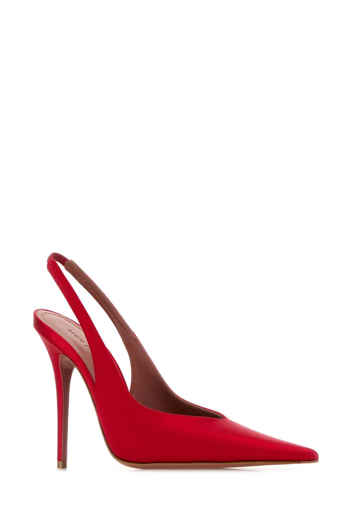 Amina Muaddi Women Red Satin Anok Pumps AMINA MUADDI