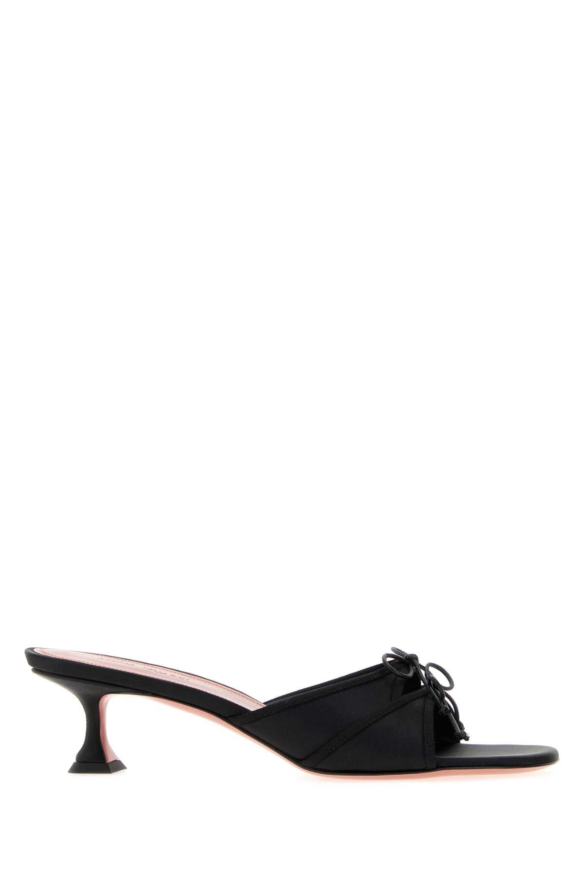 Amina Muaddi Women Black Satin Eleonora Mules AMINA MUADDI