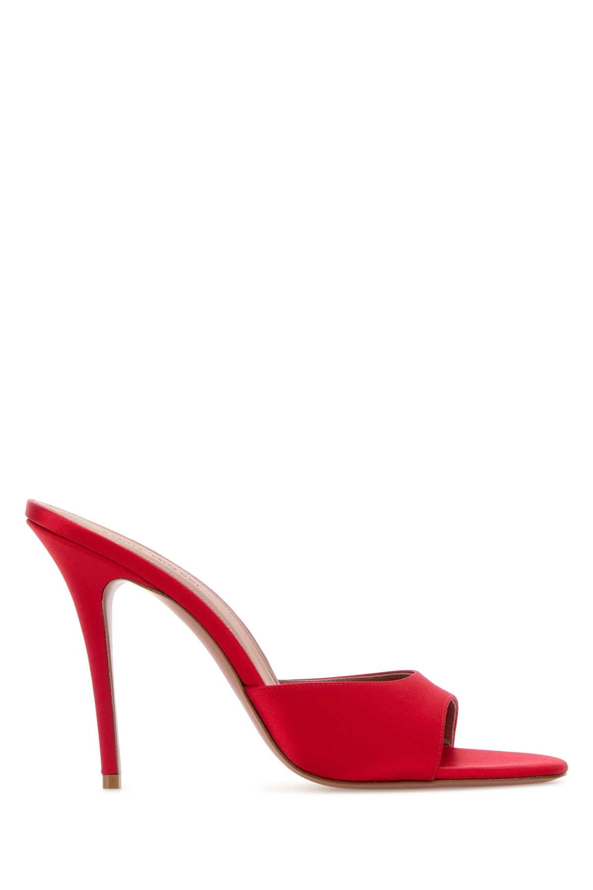 Amina Muaddi Women Red Satin Elodie Mules AMINA MUADDI