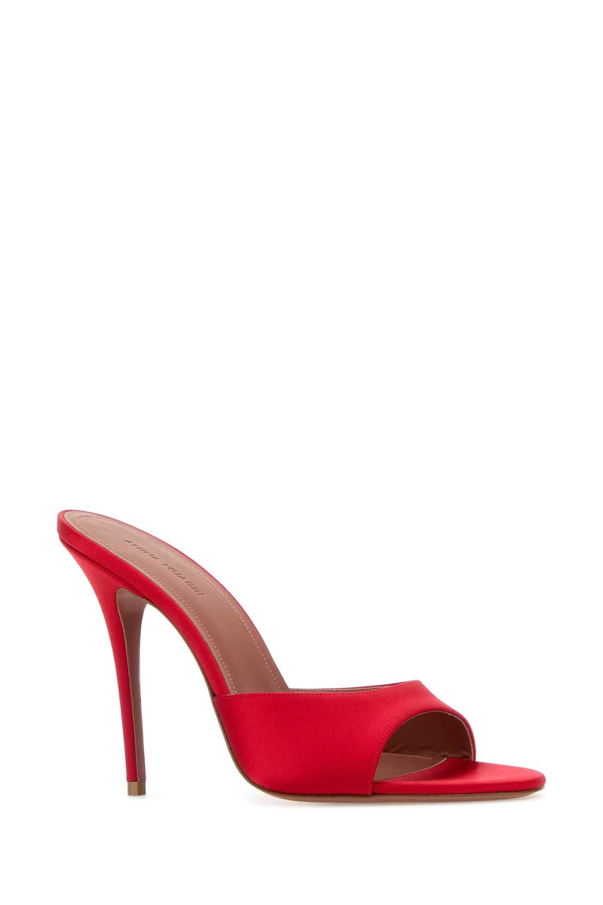 Amina Muaddi Women Red Satin Elodie Mules AMINA MUADDI