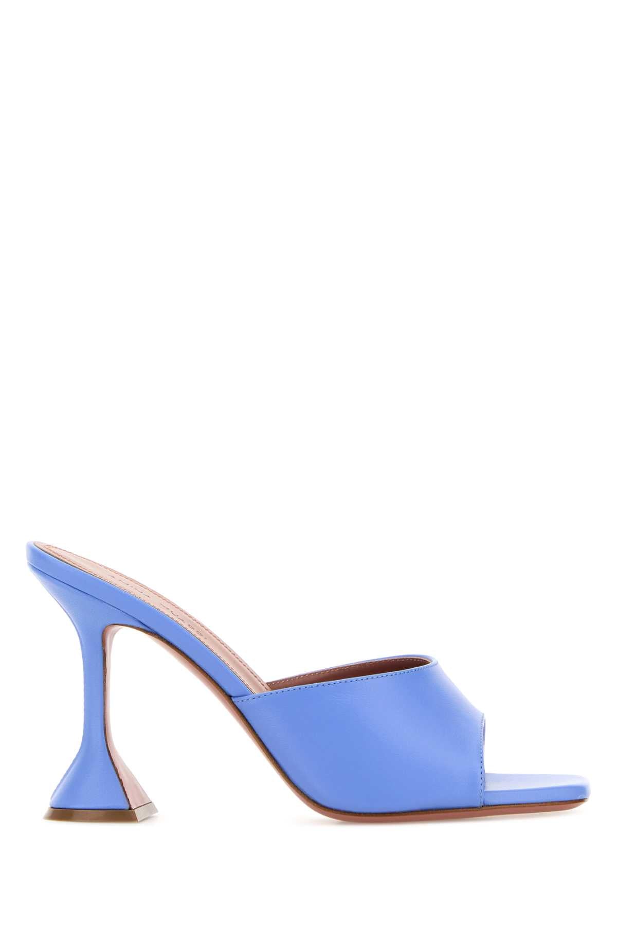 Amina Muaddi Women Cerulean Blue Nappa Leather Lupita Mules AMINA MUADDI