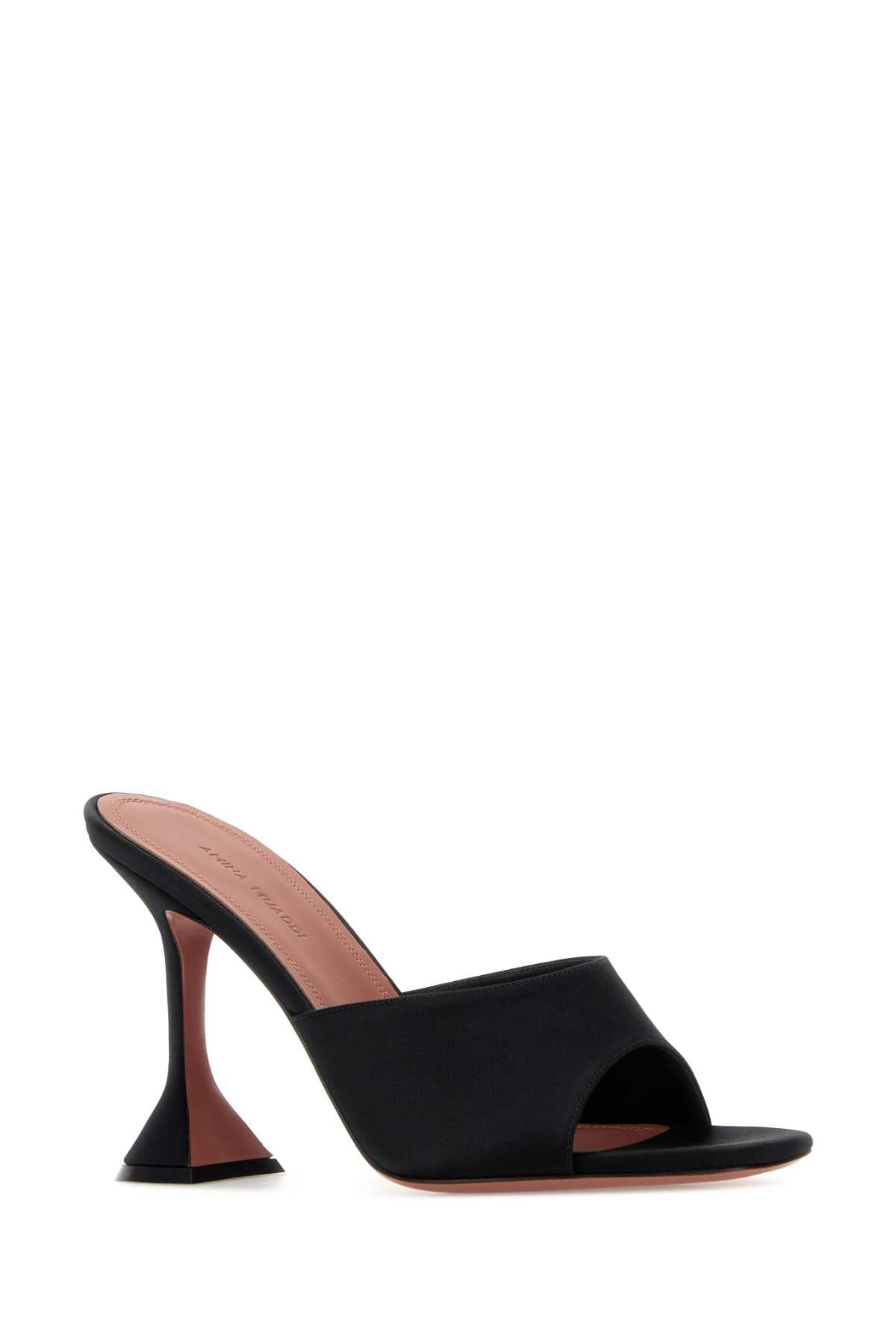 Amina Muaddi Women Black Satin Lupina Mules AMINA MUADDI