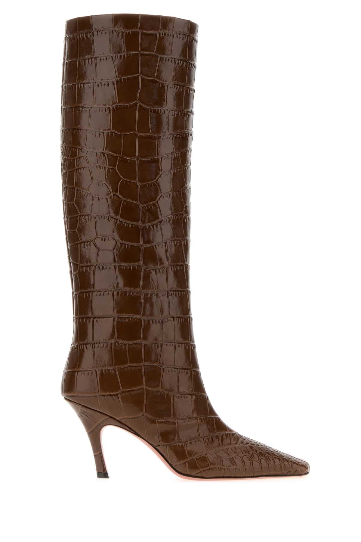 Amina Muaddi Women Brown Leather Mona Boots AMINA MUADDI
