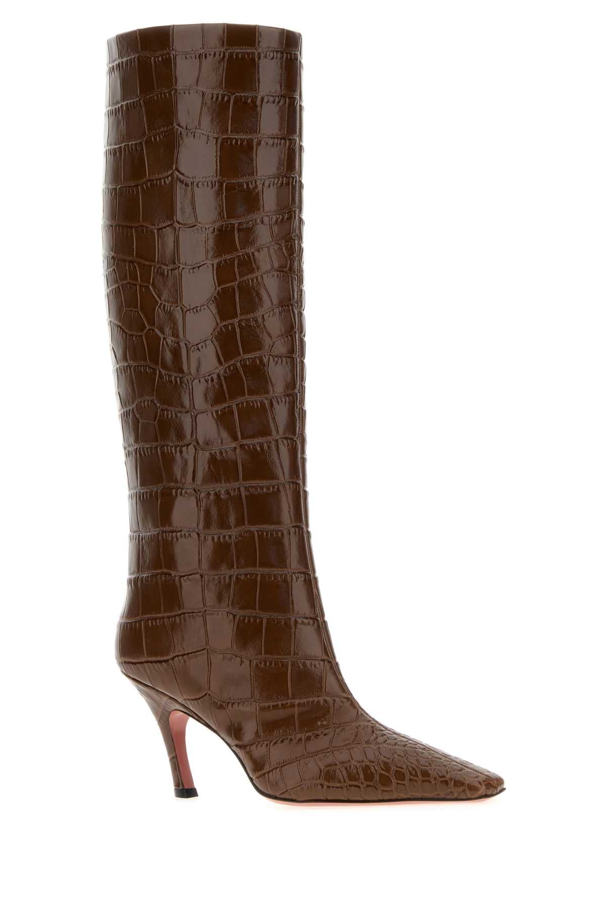 Amina Muaddi Women Brown Leather Mona Boots AMINA MUADDI