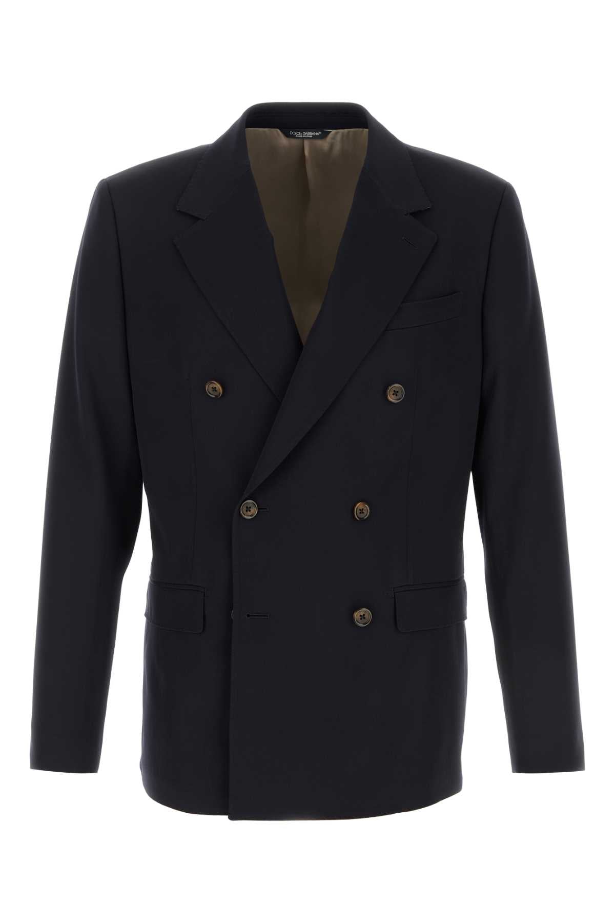 Dolce & Gabbana Men Black Stretch Wool Blazer DOLCE & GABBANA