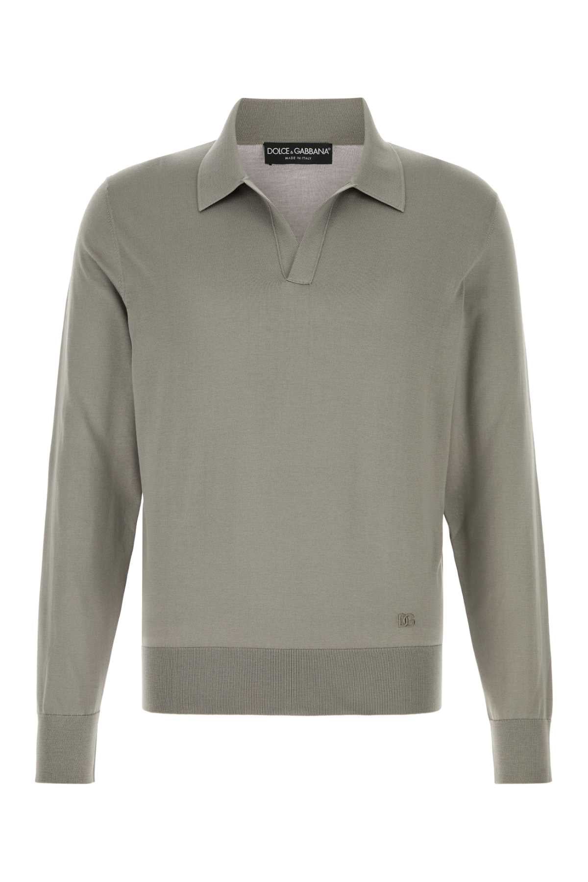Dolce & Gabbana Men Grey Silk Polo Shirt DOLCE & GABBANA