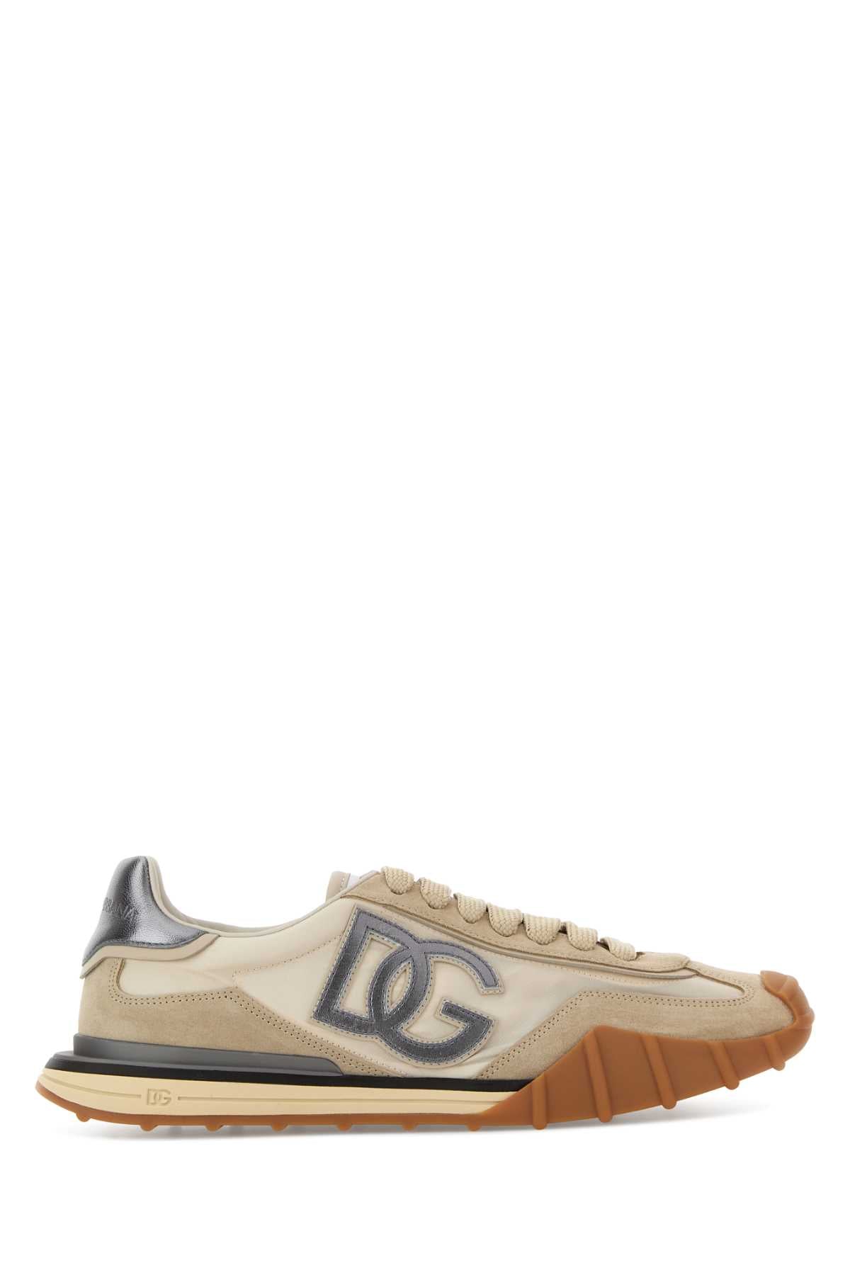 Dolce & Gabbana Men Beige Fabric And Suede Athletic Sneakers DOLCE & GABBANA