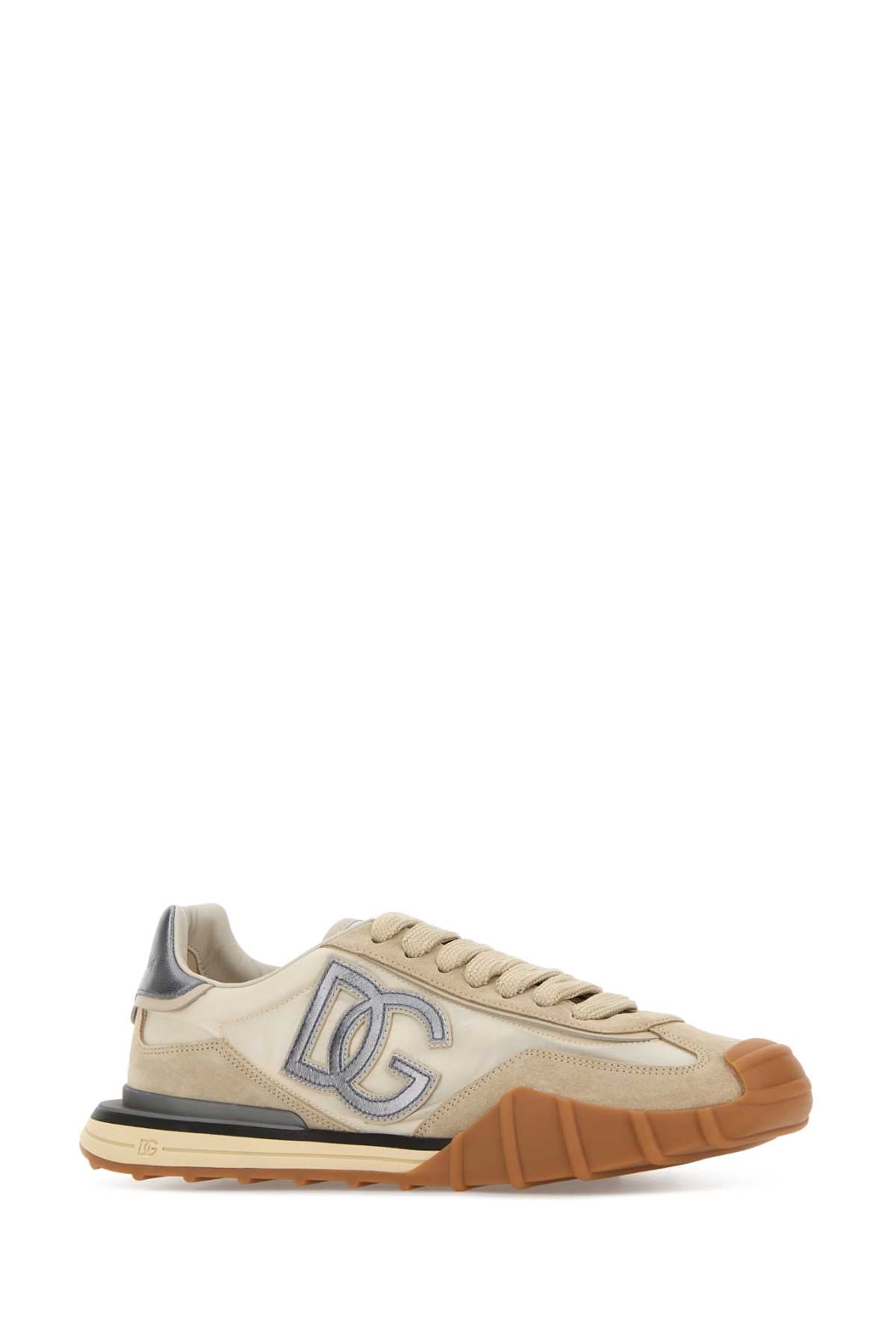 Dolce & Gabbana Men Beige Fabric And Suede Athletic Sneakers DOLCE & GABBANA
