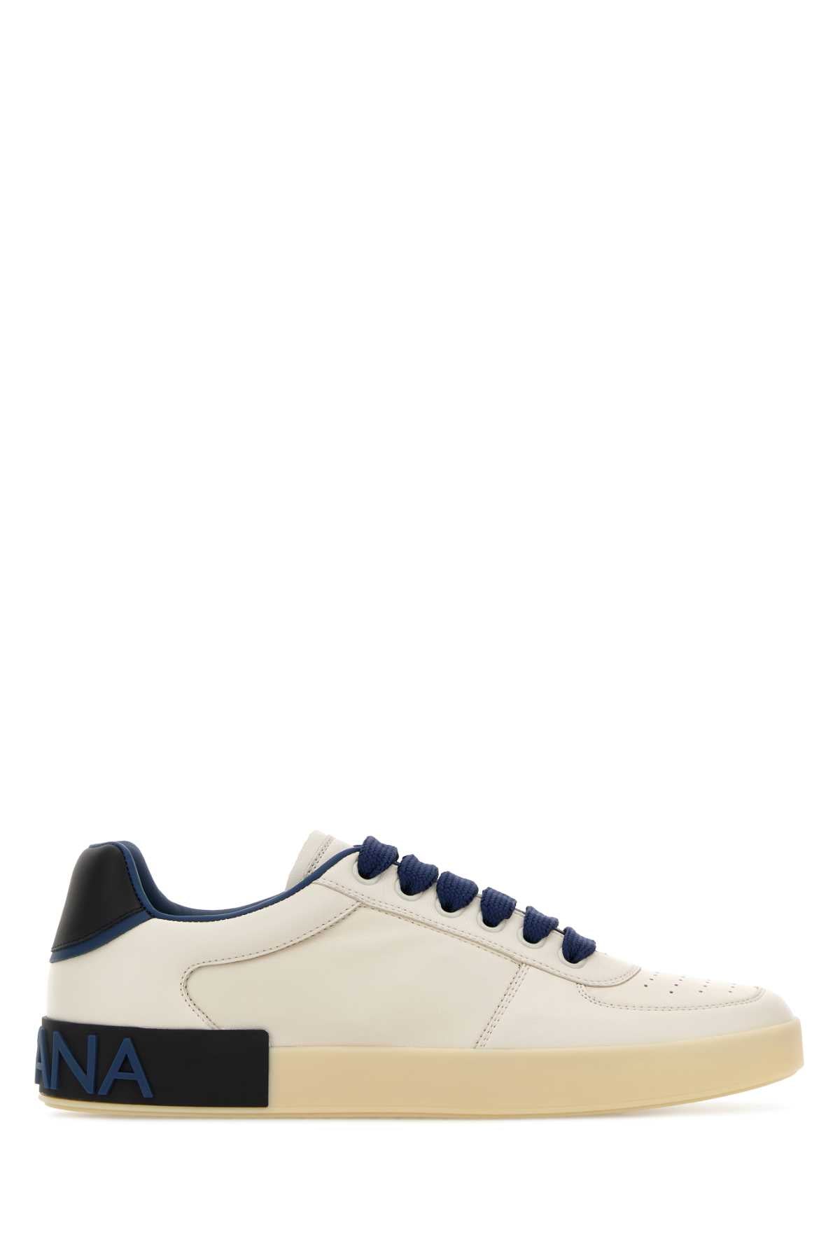 Dolce & Gabbana Men Ivory Leather Portofino Sneakers DOLCE & GABBANA