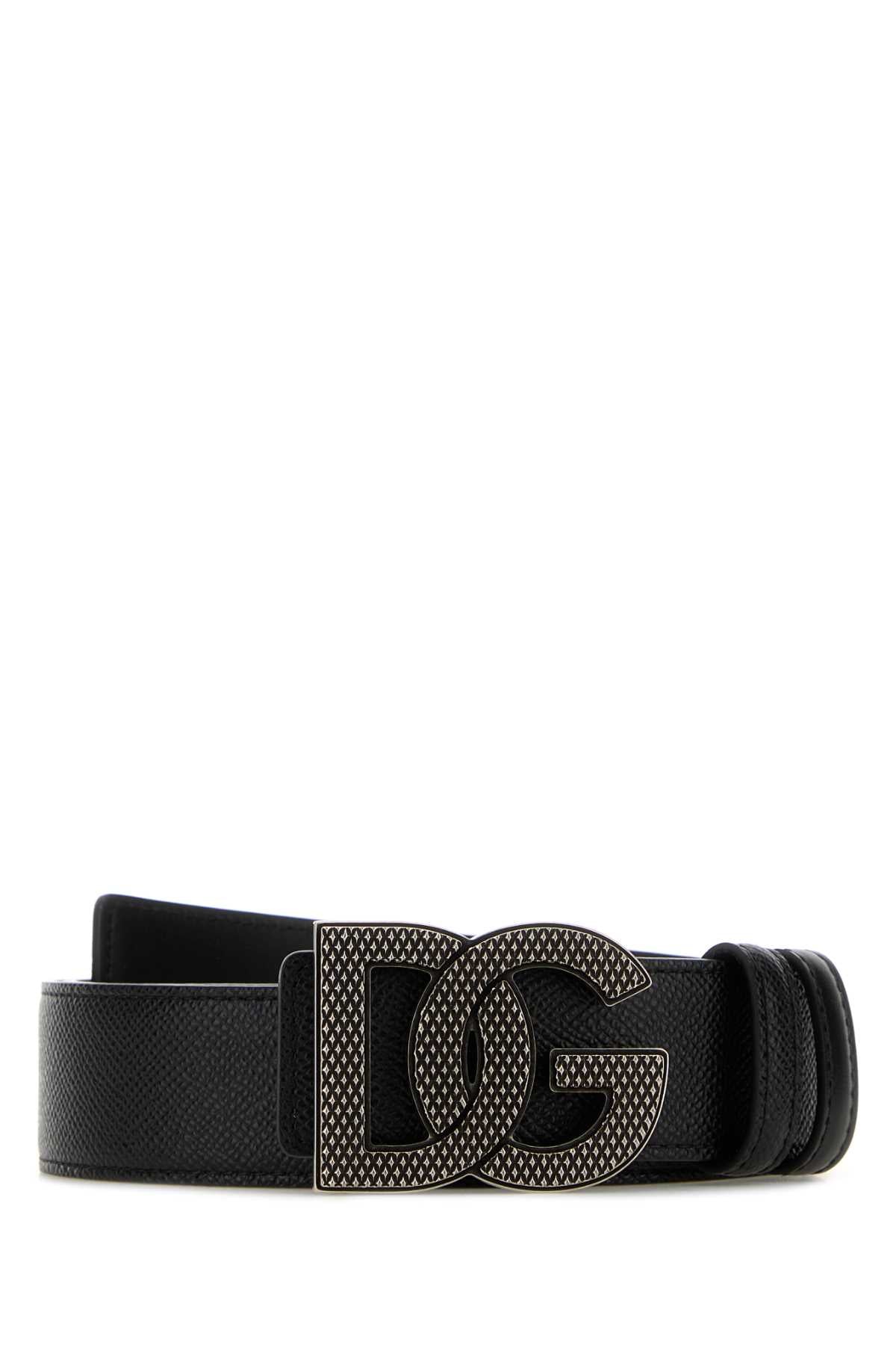 Dolce & Gabbana Men Black Leather Reversible Belt DOLCE & GABBANA