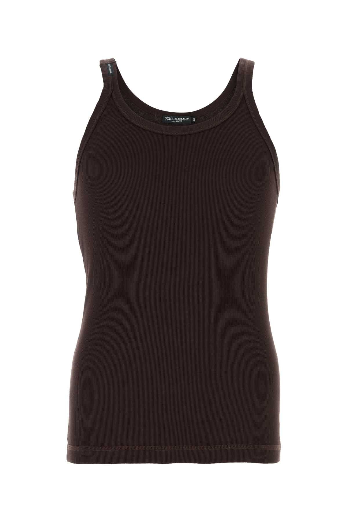 Dolce & Gabbana Men Chocolate Cotton Tank Top DOLCE & GABBANA