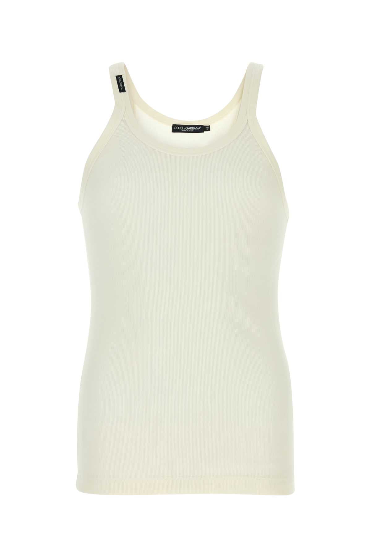 Dolce & Gabbana Men Ivory Cotton Tank Top DOLCE & GABBANA