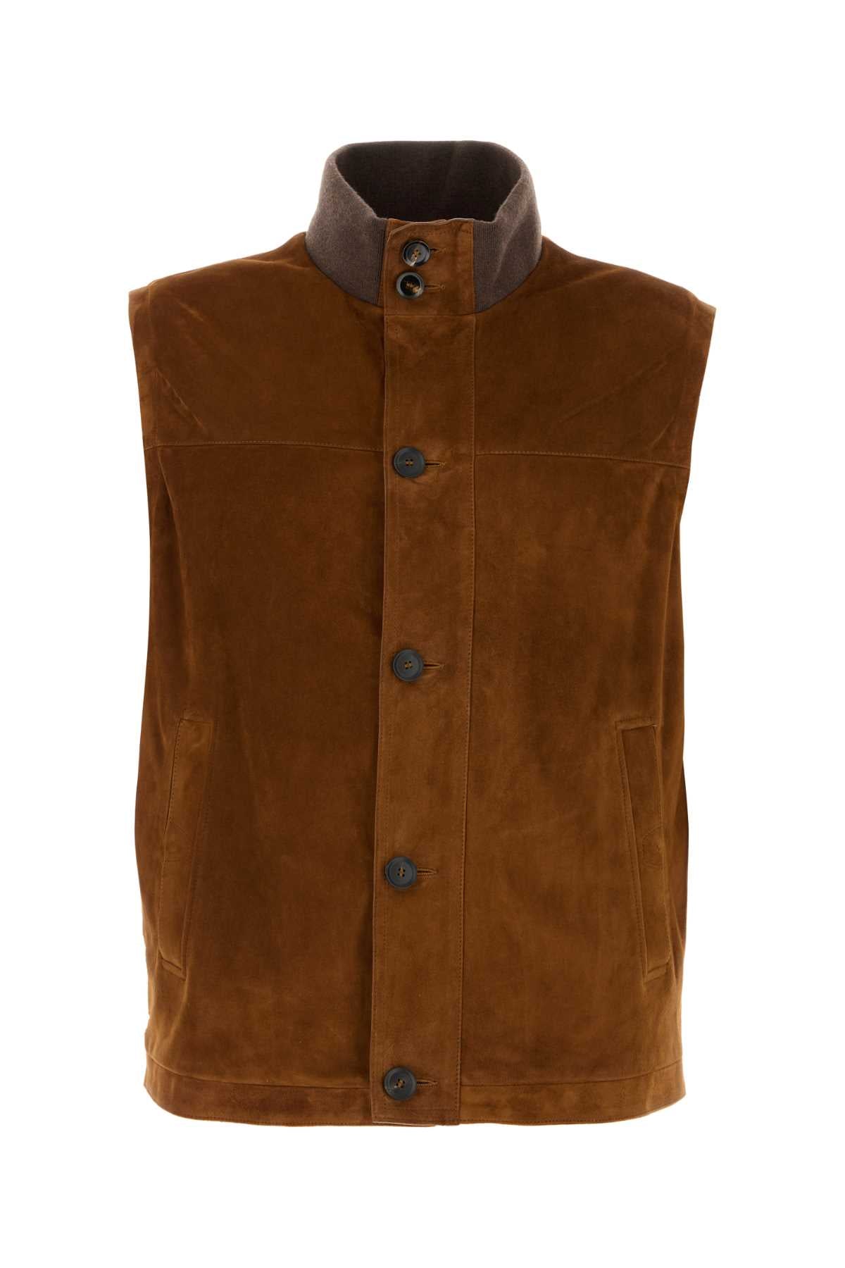 Brioni Men Brown Suede Jacket BRIONI