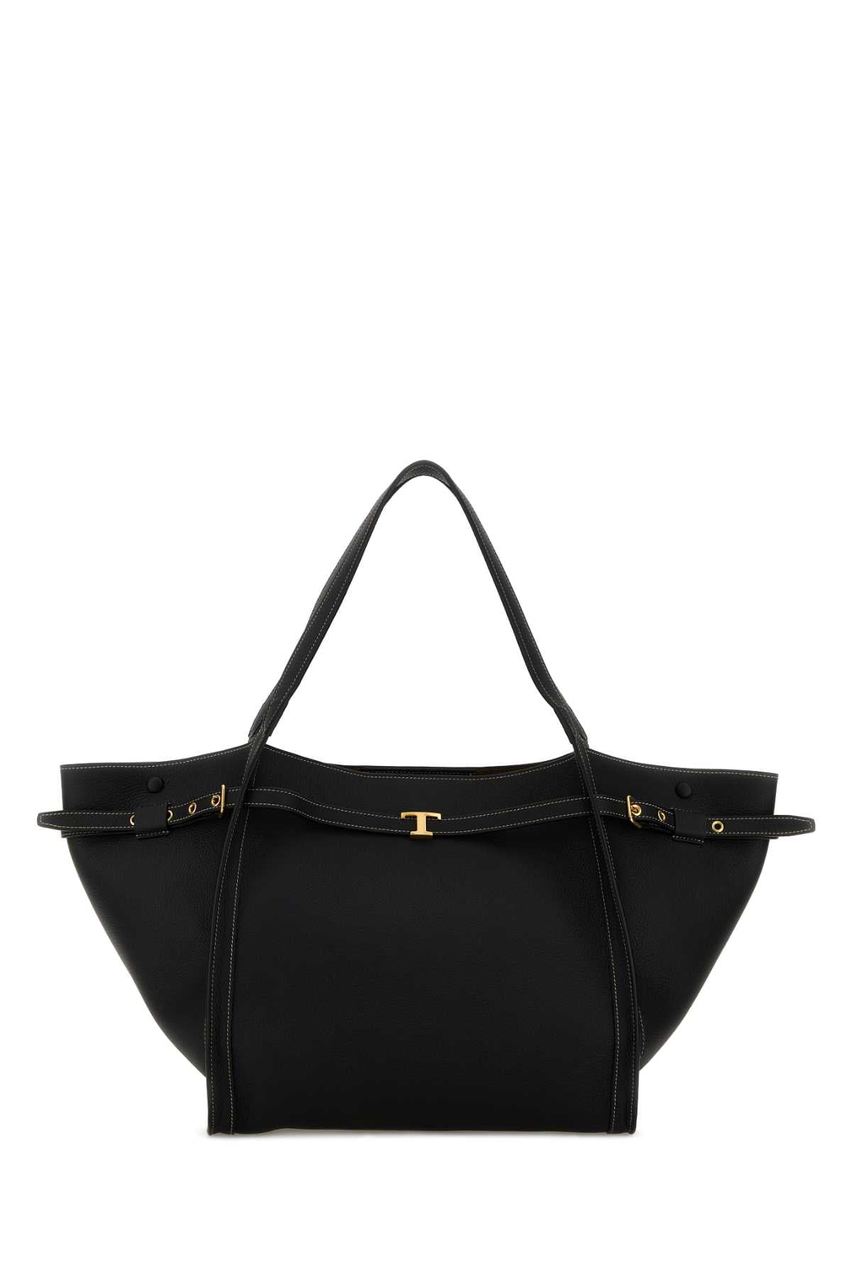 Tod's Women Black Leather Tim Shopping Bag TOD'S