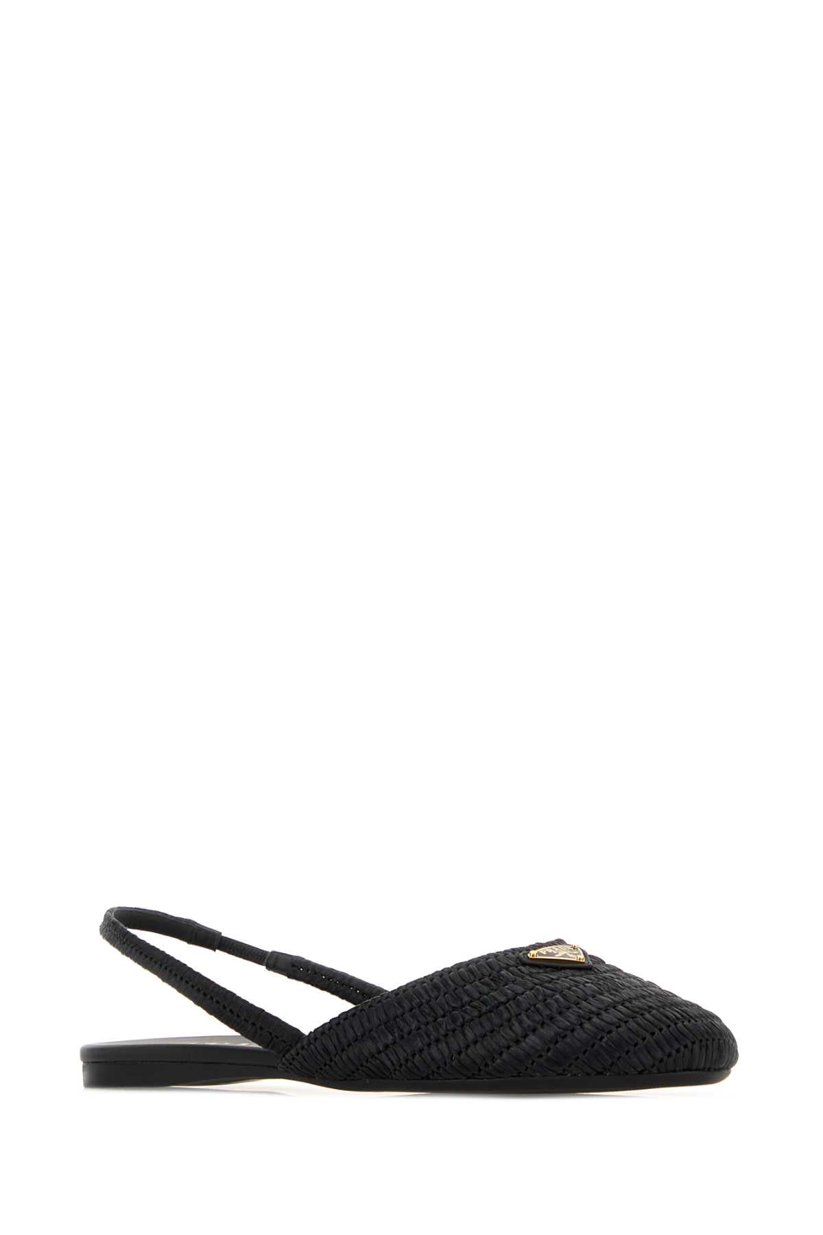 Prada Women Black Raffia Ballerinas PRADA