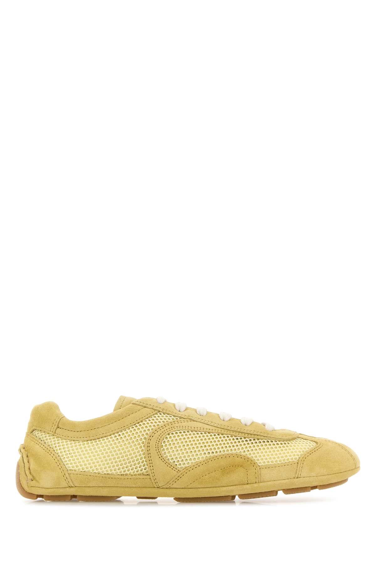 Prada Women Yellow Suede And Mesh Montecarlo Sneakers PRADA
