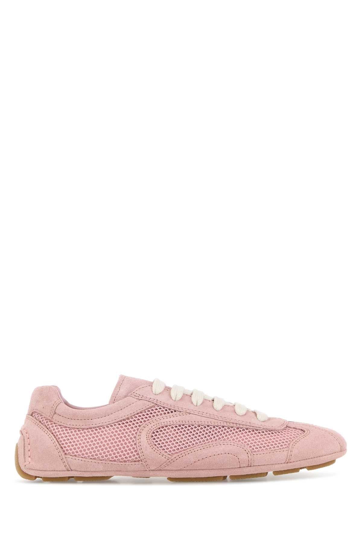 Prada Women Pink Suede And Mesh Montecarlo Sneakers PRADA