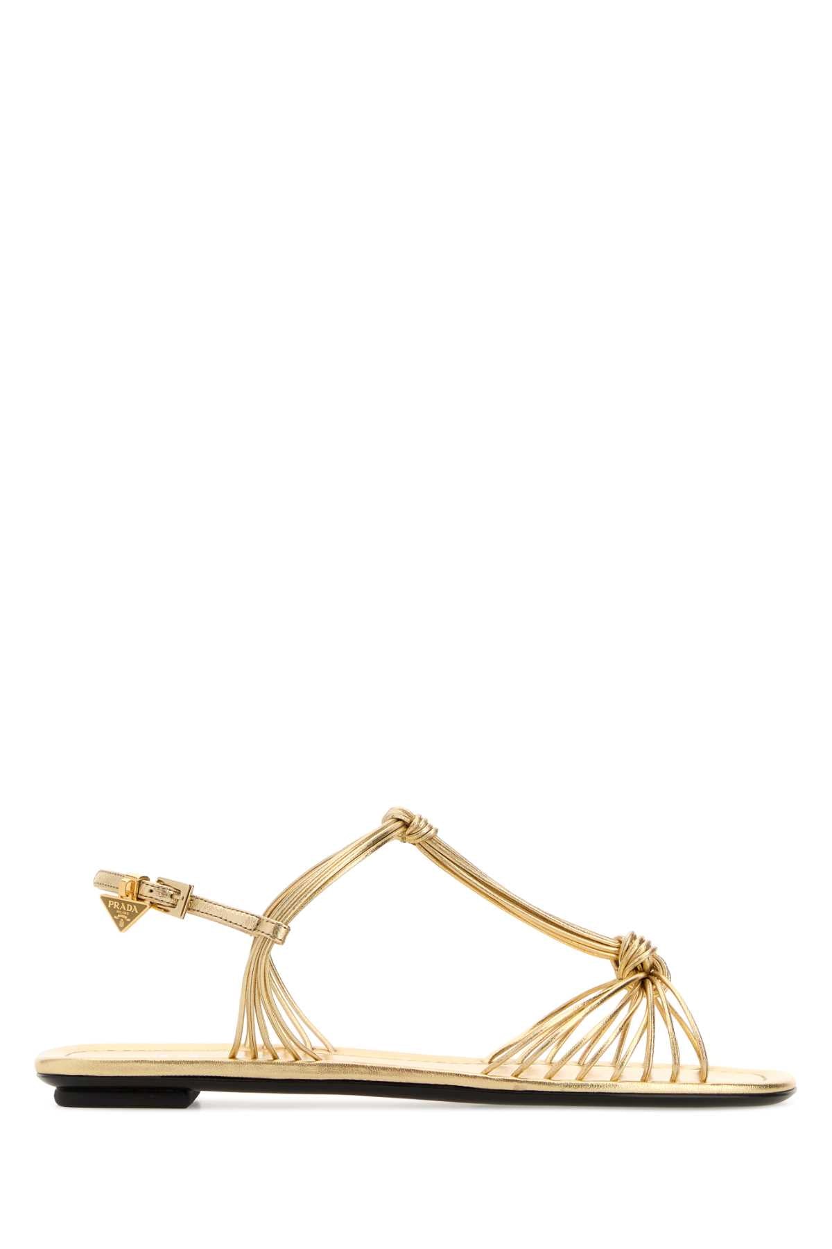 Prada Women Gold Leather Sandals PRADA