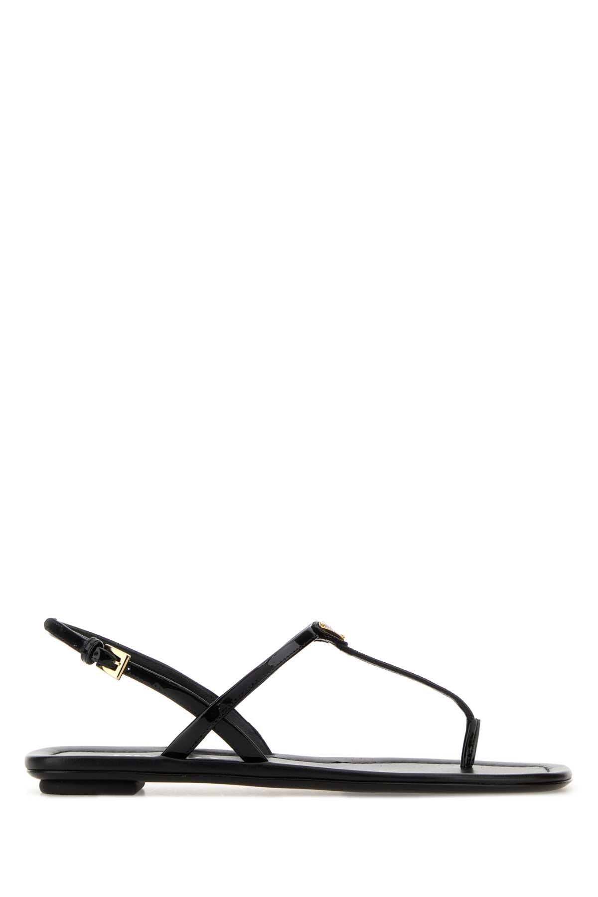 Prada Women Black Leather Thong Sandals PRADA