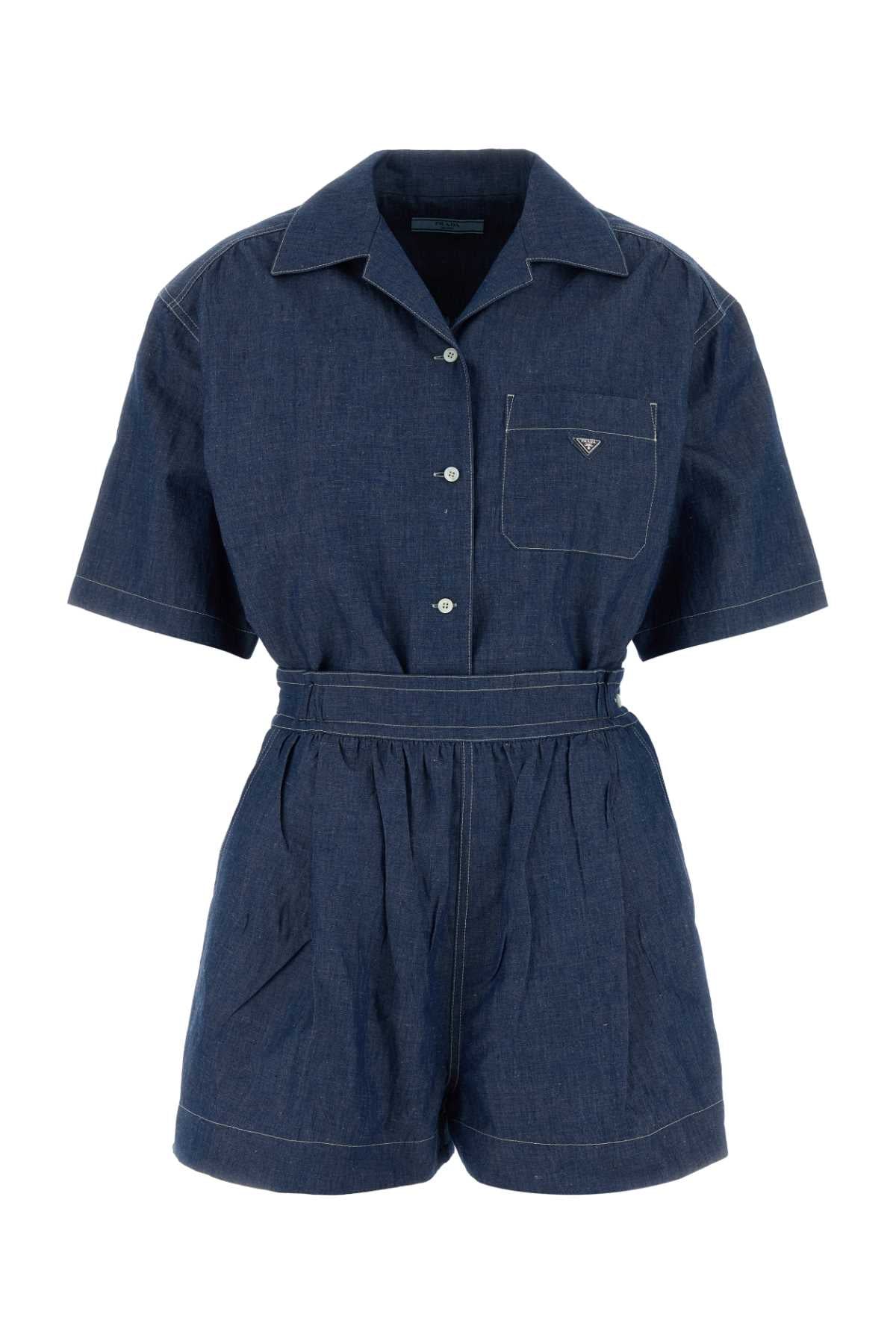 Prada Women Blue Chambray Jumpsuit PRADA
