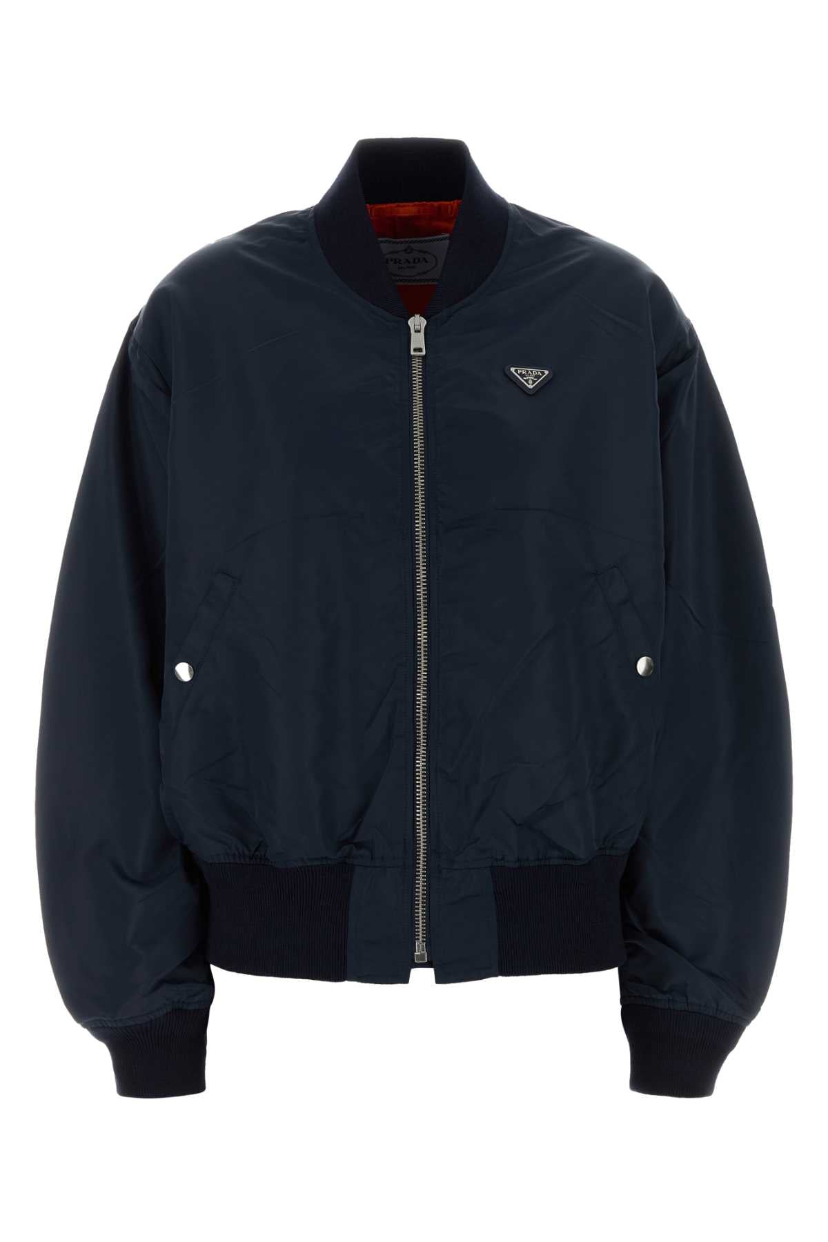 Prada Women Dark Blue Twill Bomber Jacket PRADA