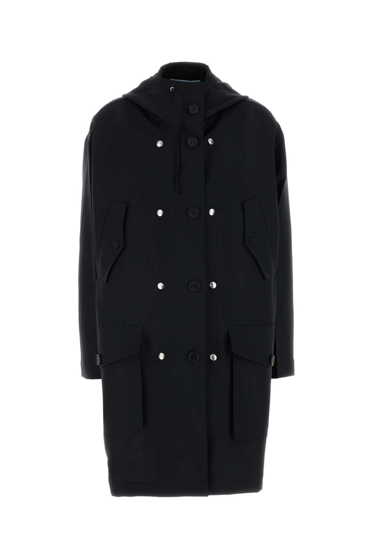 Prada Women Navy Blue Mohair Blend Overcoat PRADA