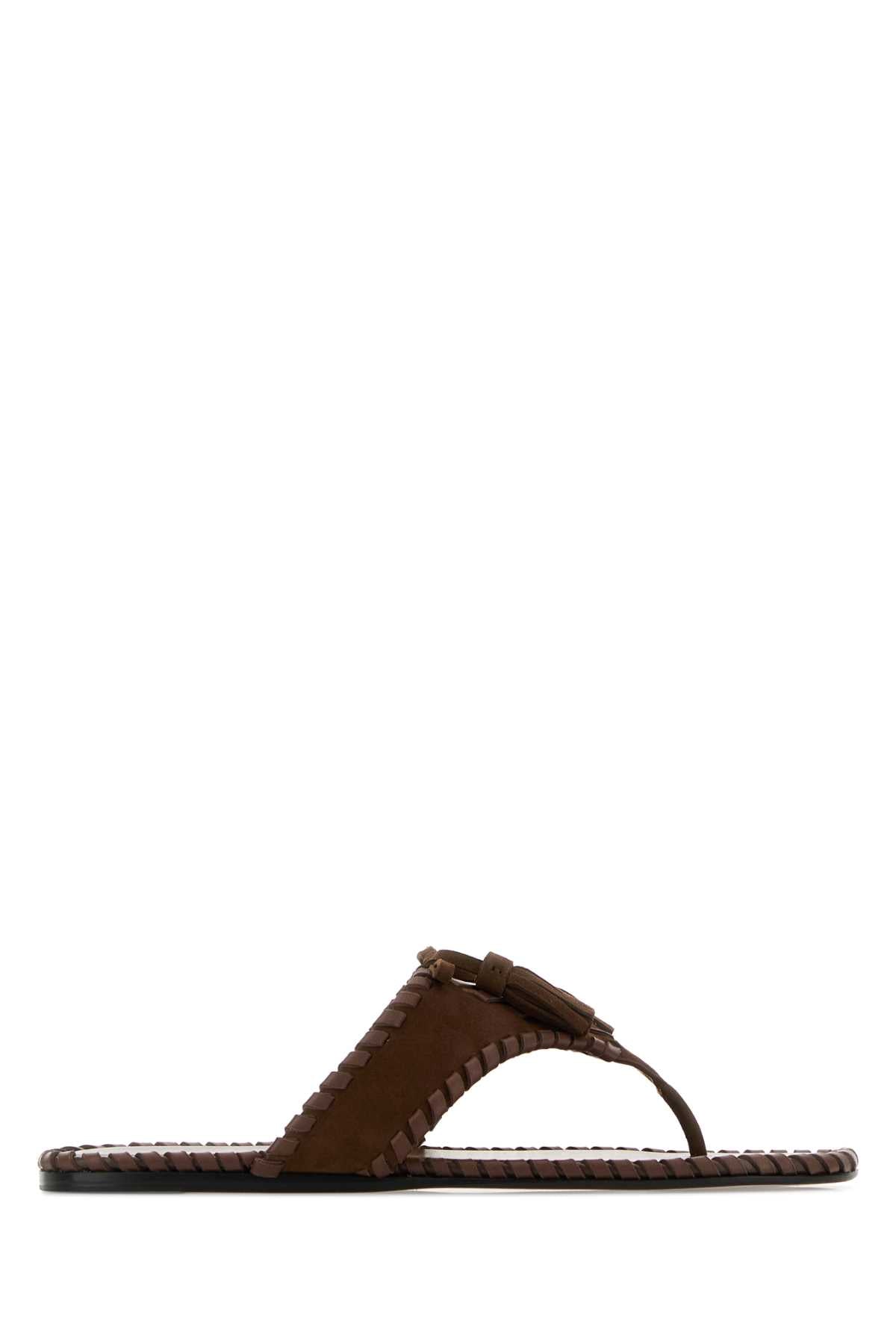 Prada Women Brown Suede Thong Slippers PRADA