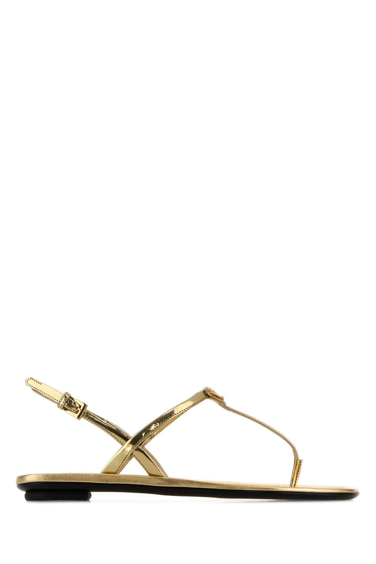 Prada Women Gold Leather Thong Sandals PRADA