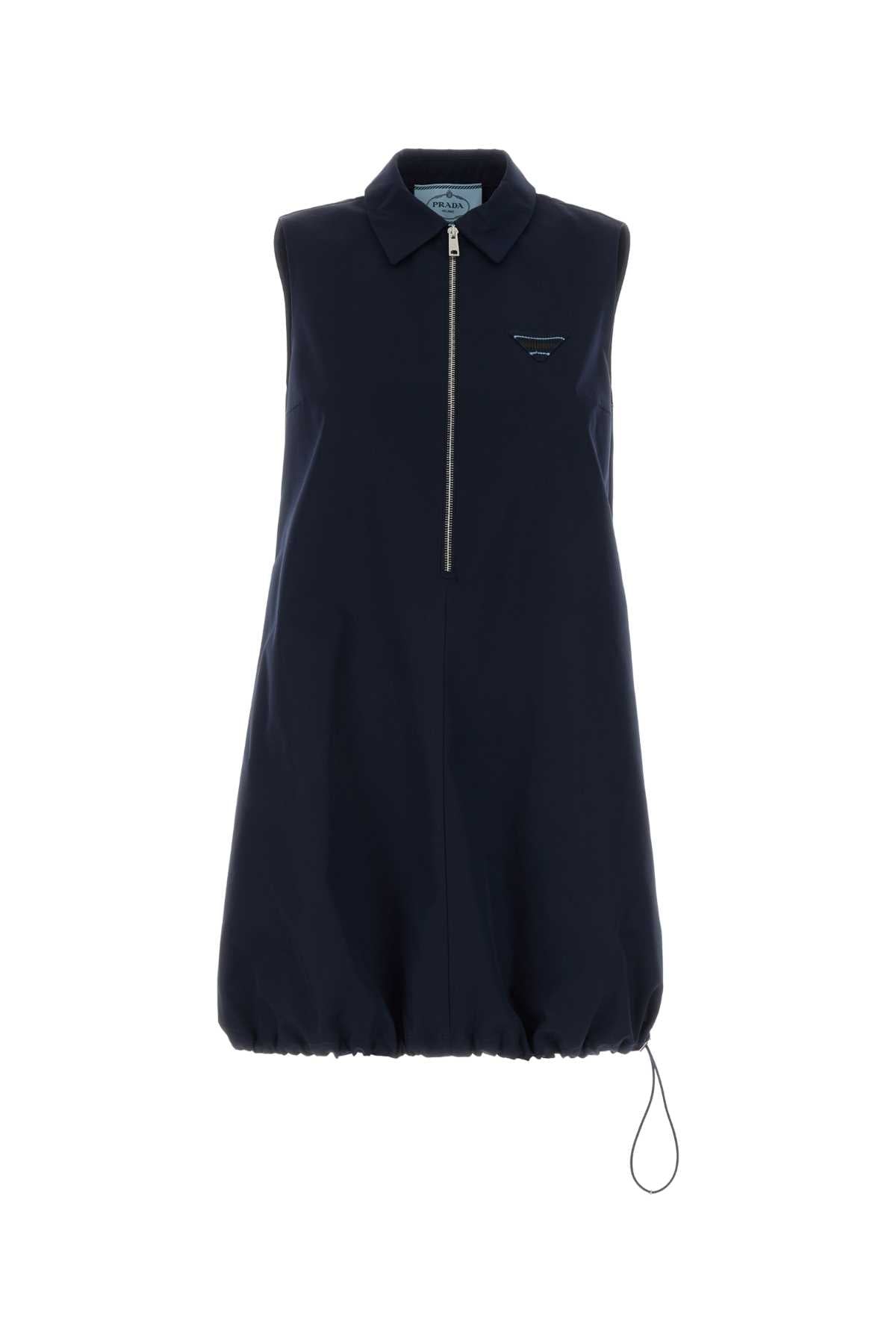 Prada Women Navy Blue Poplin Mini Dress PRADA