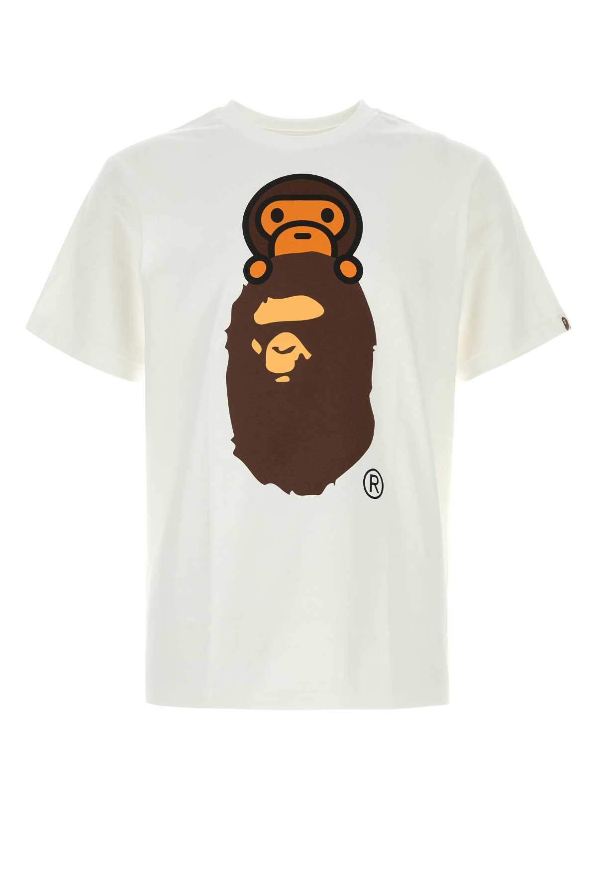 Bape Men White Cotton Milo On Ape Head T-Shirt BAPE