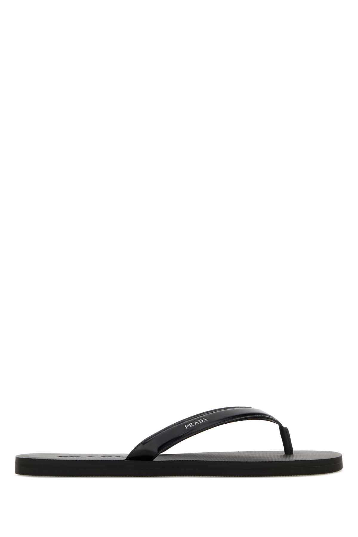 Prada Men Black Leather Thong Slippers PRADA