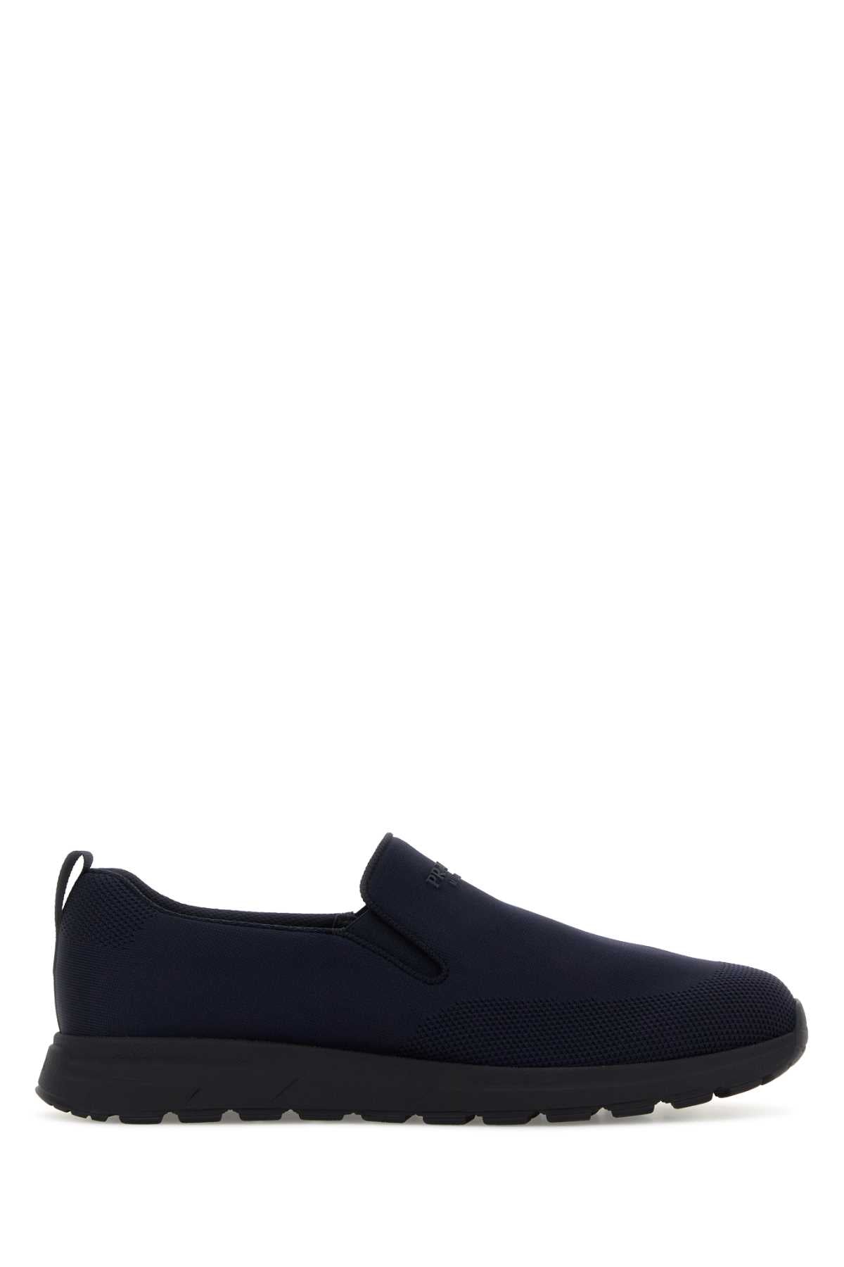 Prada Men Dark Blue Jersey Slip Ons PRADA