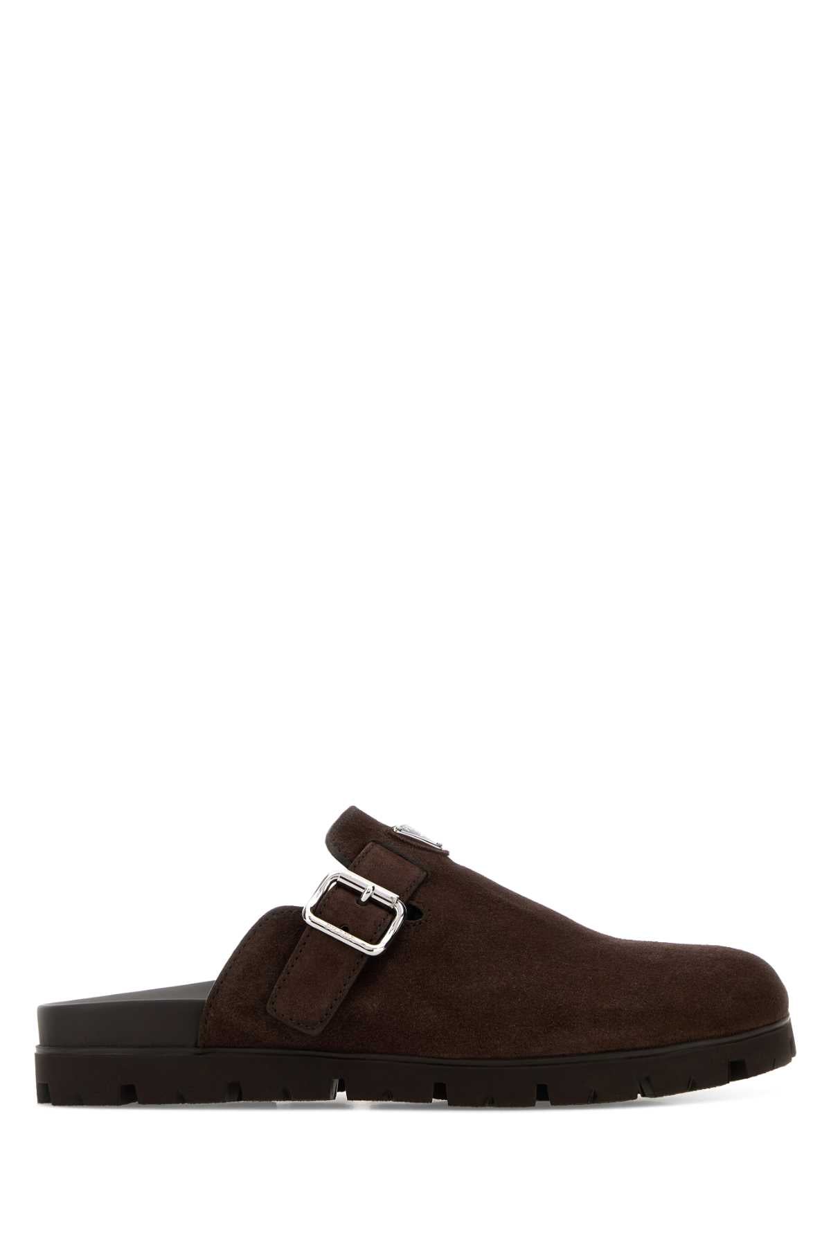 Prada Men Dark Brown Suede Slippers PRADA
