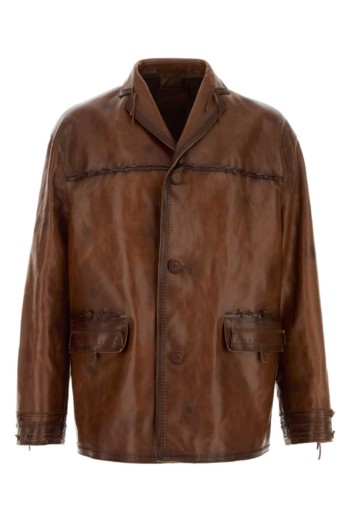 Prada Men Brown Leather Jacket PRADA