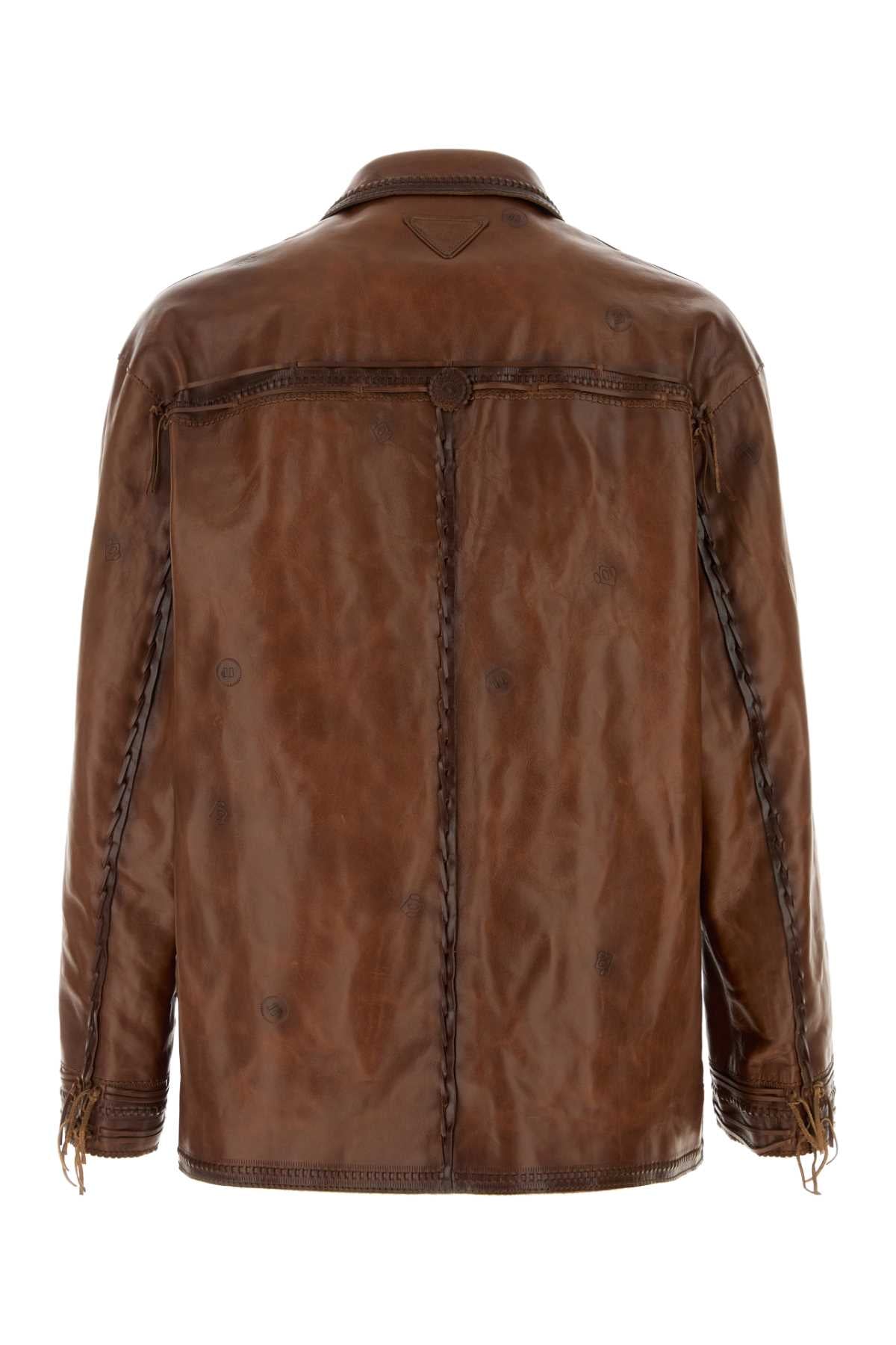 Prada Men Brown Leather Jacket PRADA